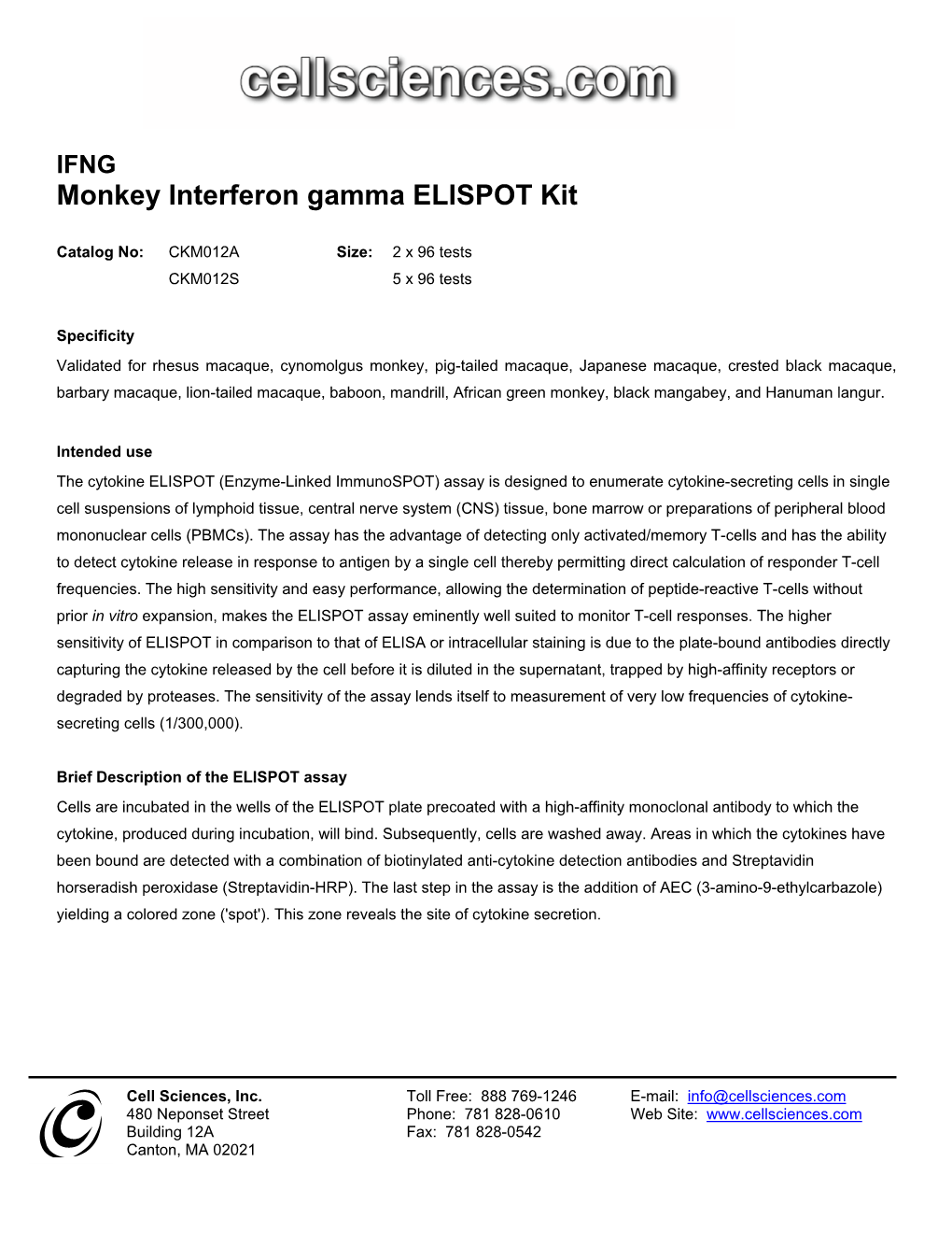 IFNG Monkey Interferon Gamma ELISPOT Kit