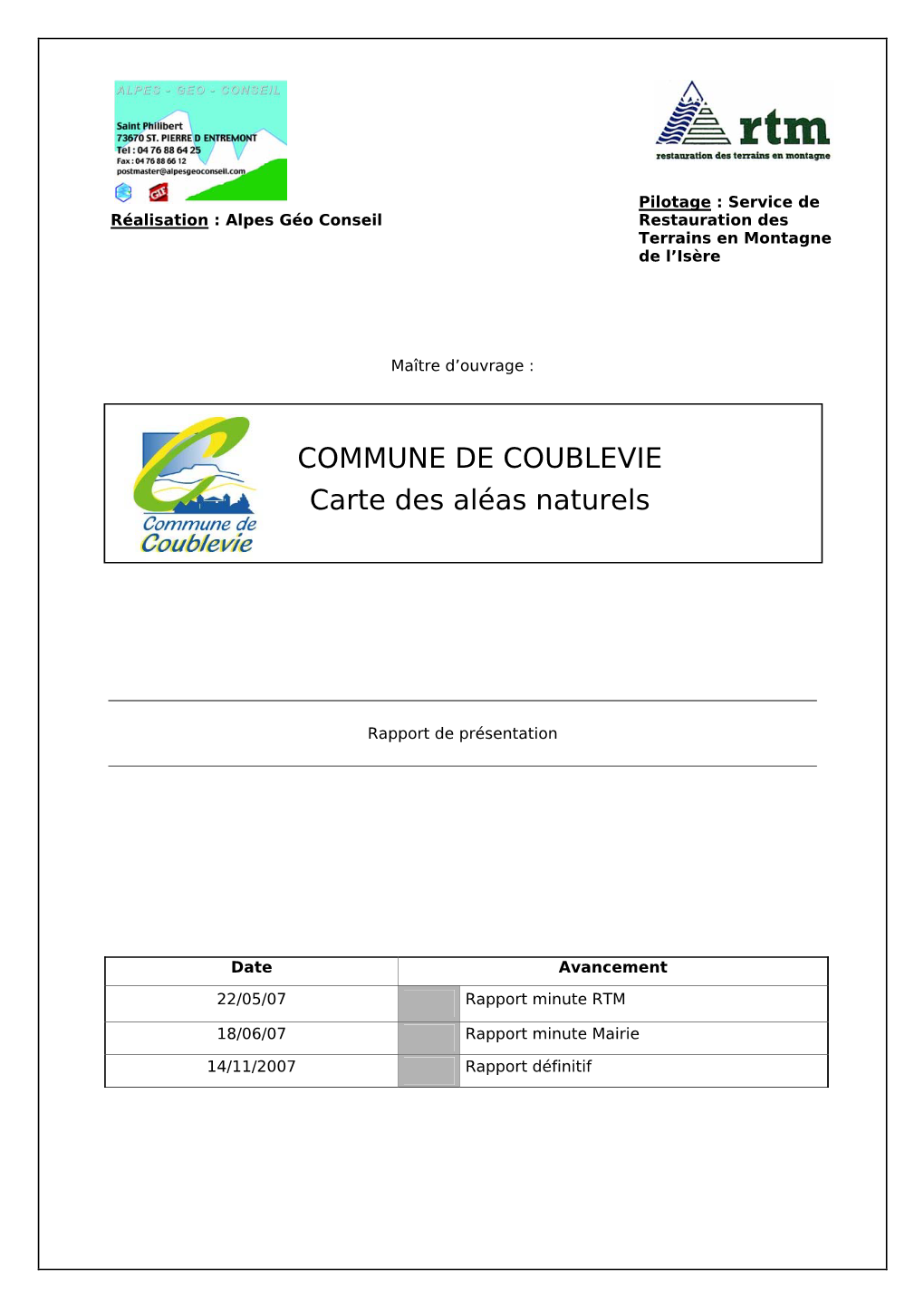COMMUNE DE COUBLEVIE Carte Des Aléas Naturels