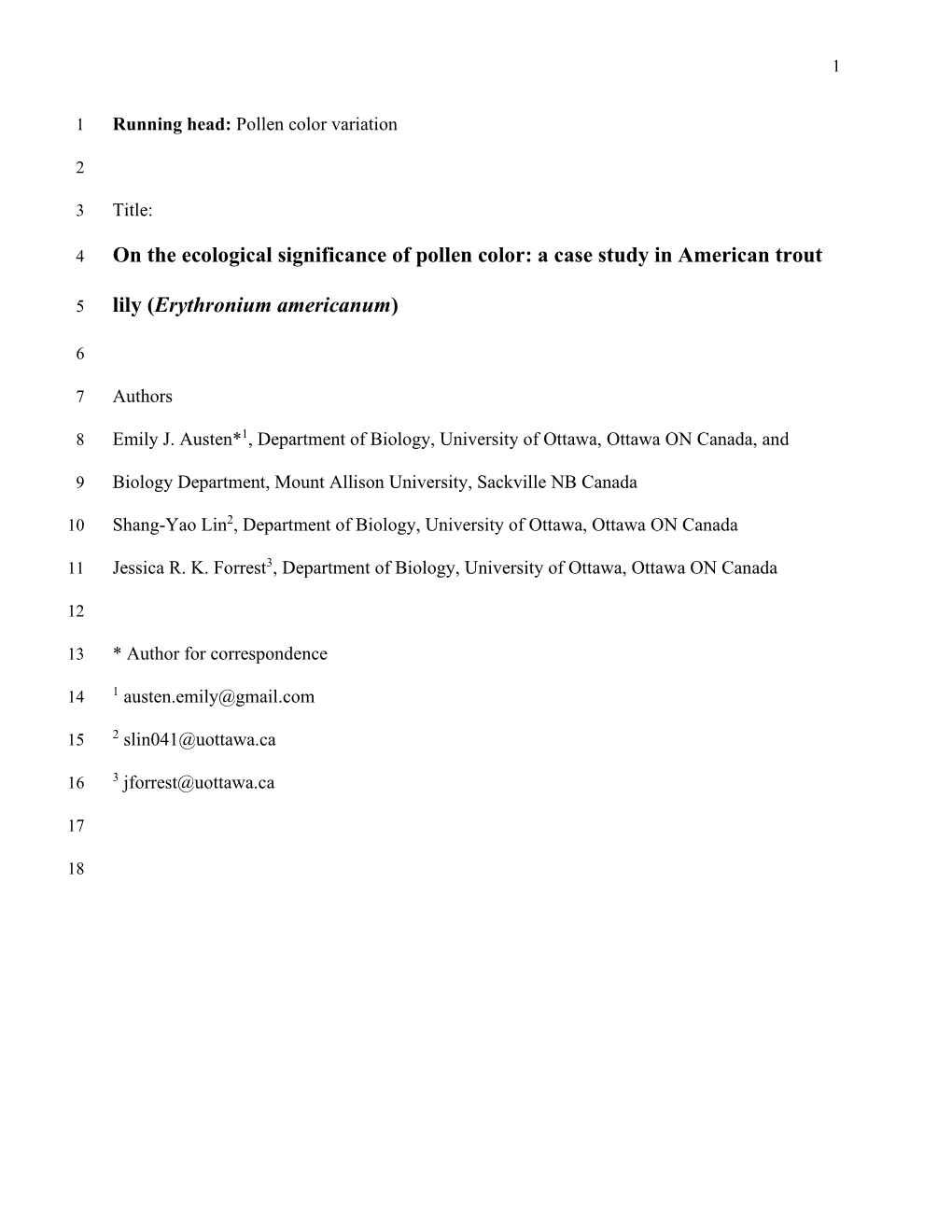 On the Ecological Significance of Pollen Color: a Case Study in American Trout