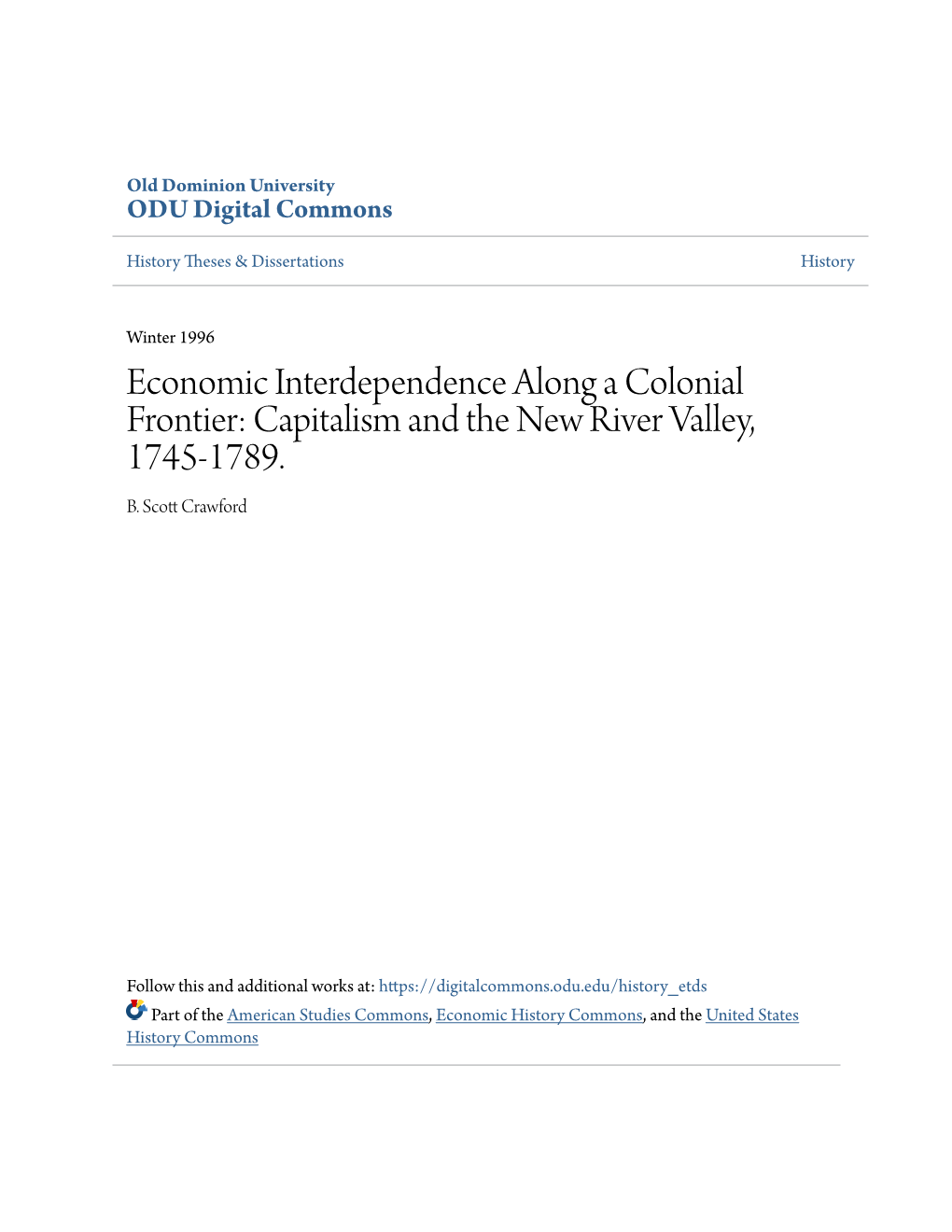 Capitalism and the New River Valley, 1745-1789. B