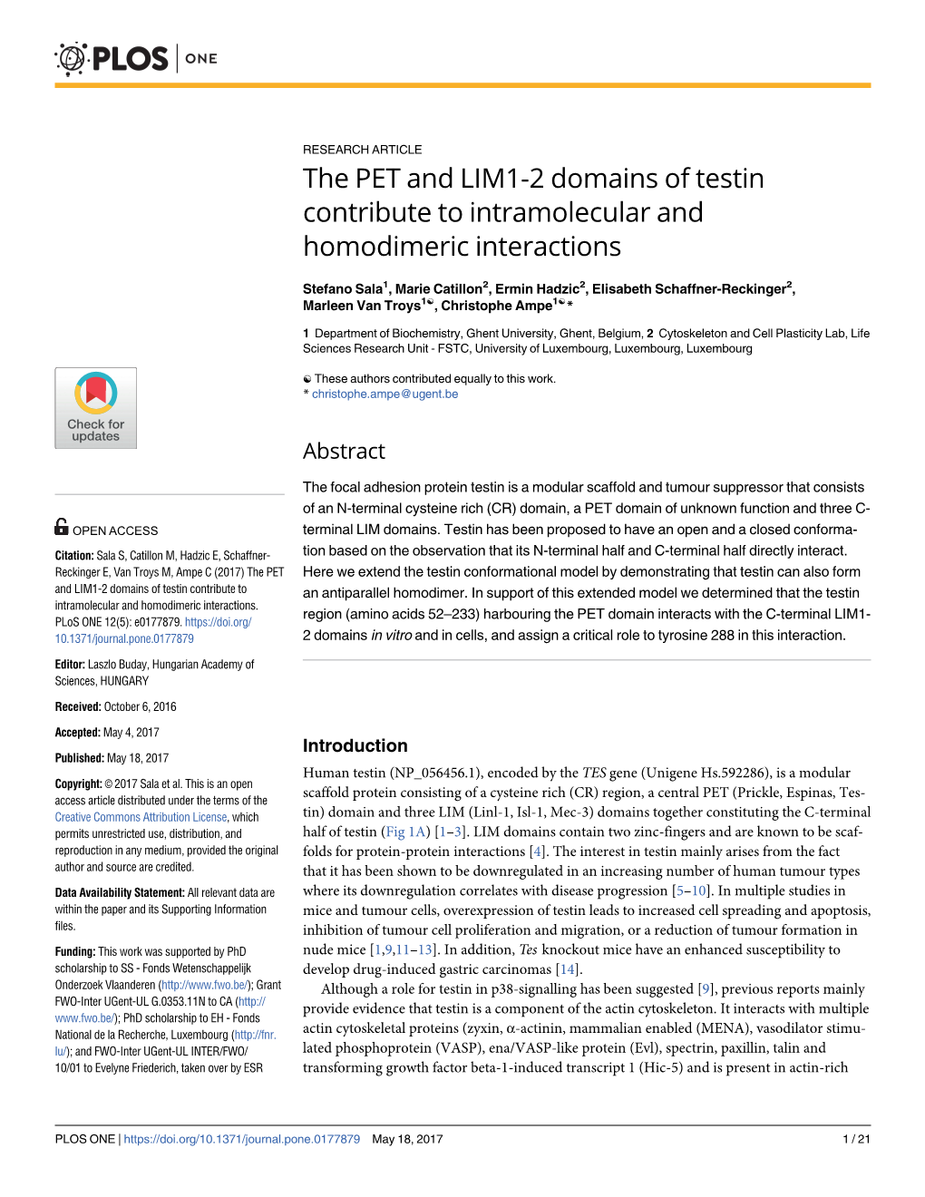 The PET and LIM1-2 Domains of Testin Contribute to Intramolecular and Homodimeric Interactions