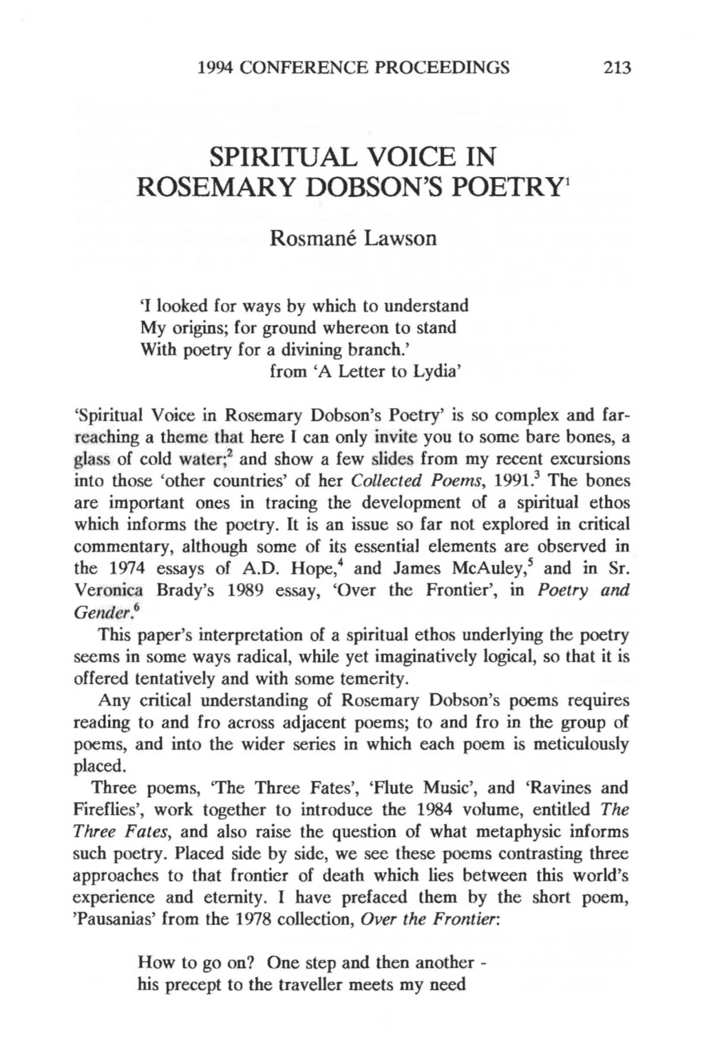 Spiritual Voice in Rosemary Dobson's Poetry1