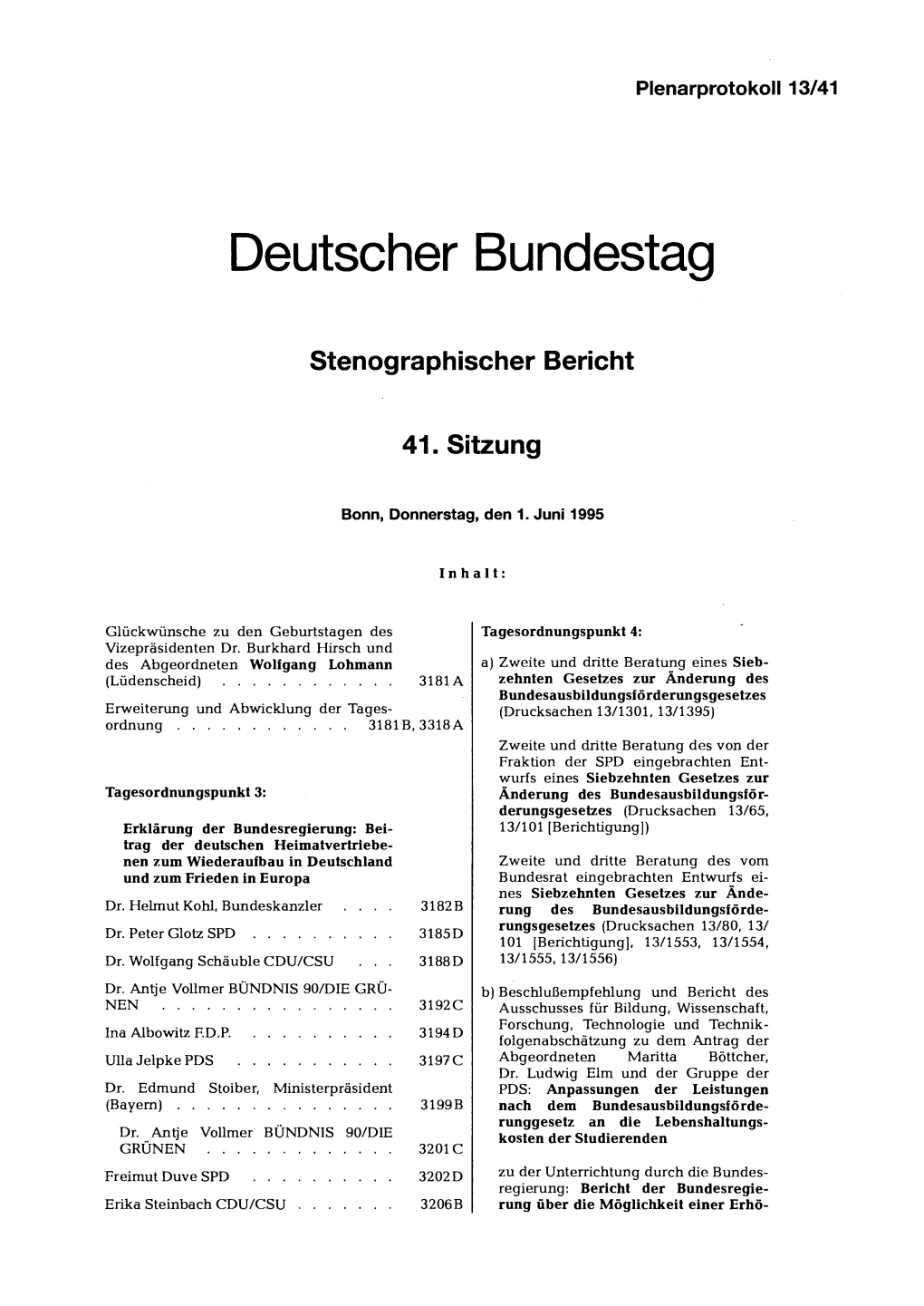 Stenographischer Bericht 41. Sitzung