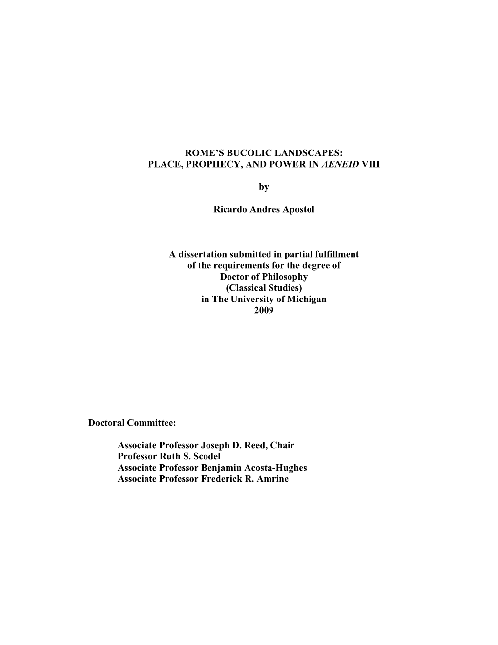 PLACE, PROPHECY, and POWER in AENEID VIII by Ricardo Andres