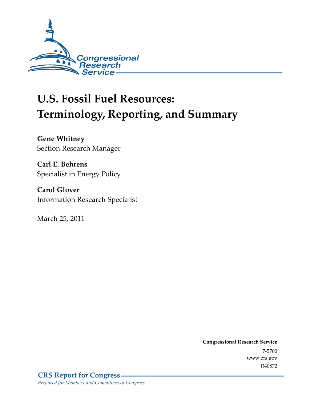 U.S. Fossil Fuel Resources: Terminology, Reporting, and Summary