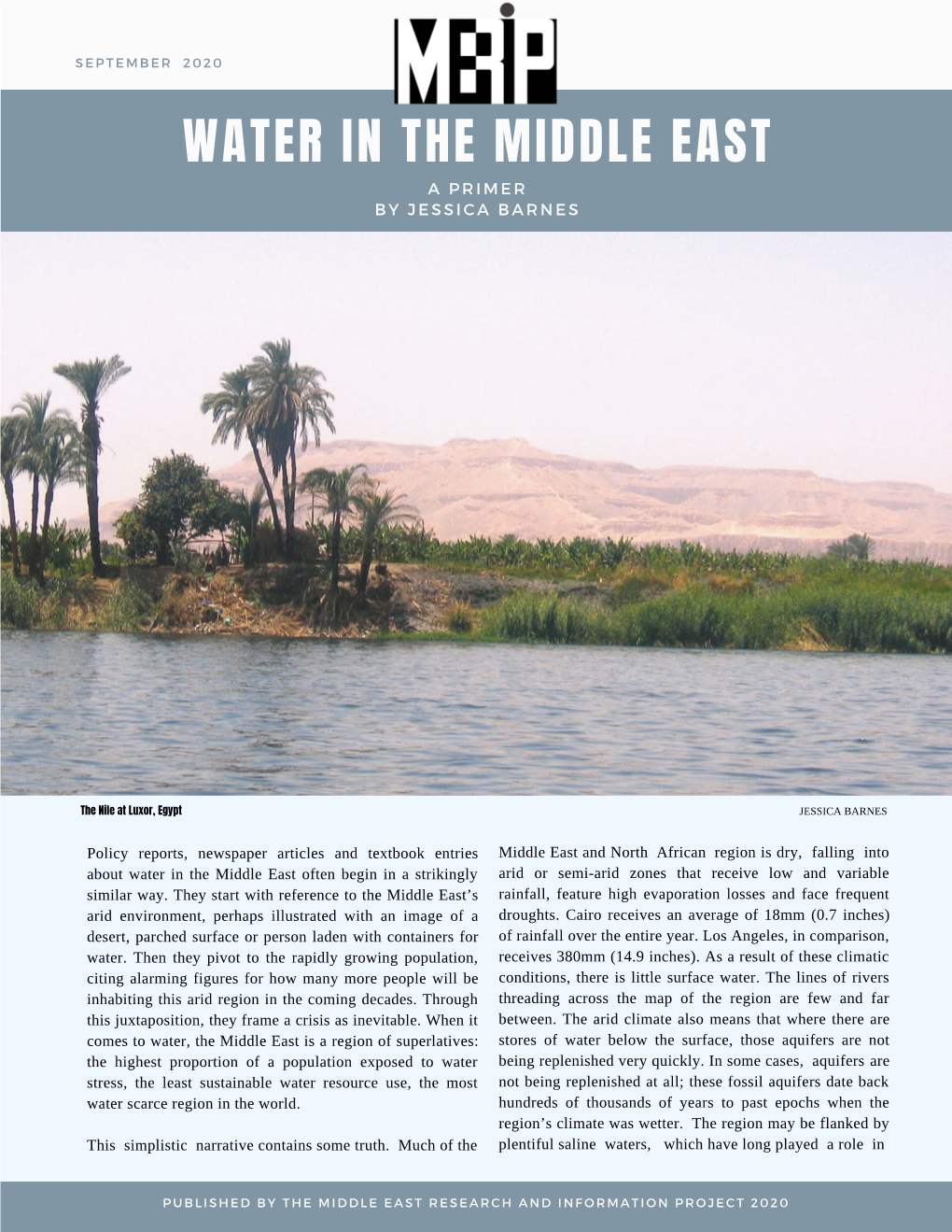 Water in the Middle East a P R I M E R B Y J E S S I C a B a R N E S