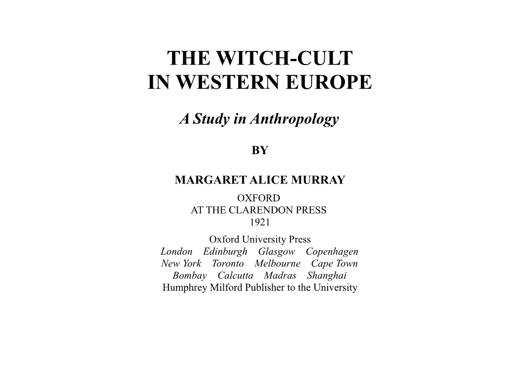 The Witch-Cult in Western Europe