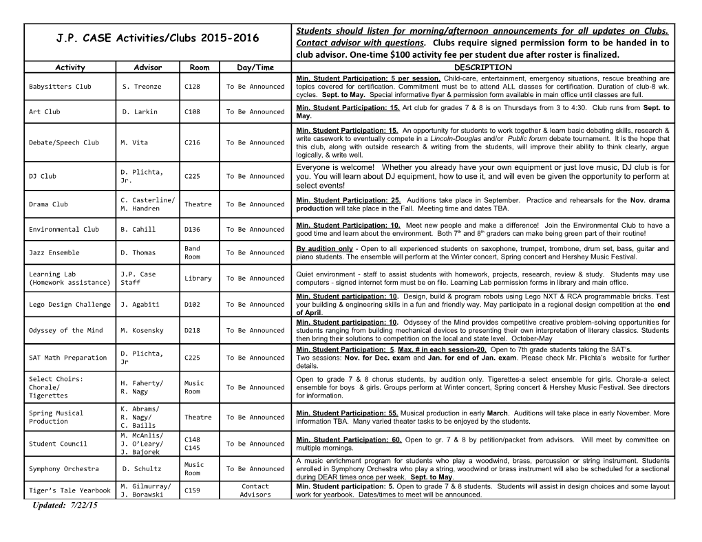 Reading - Fleming Middle School Co-Curricular Clubs and Activities 2000-2001