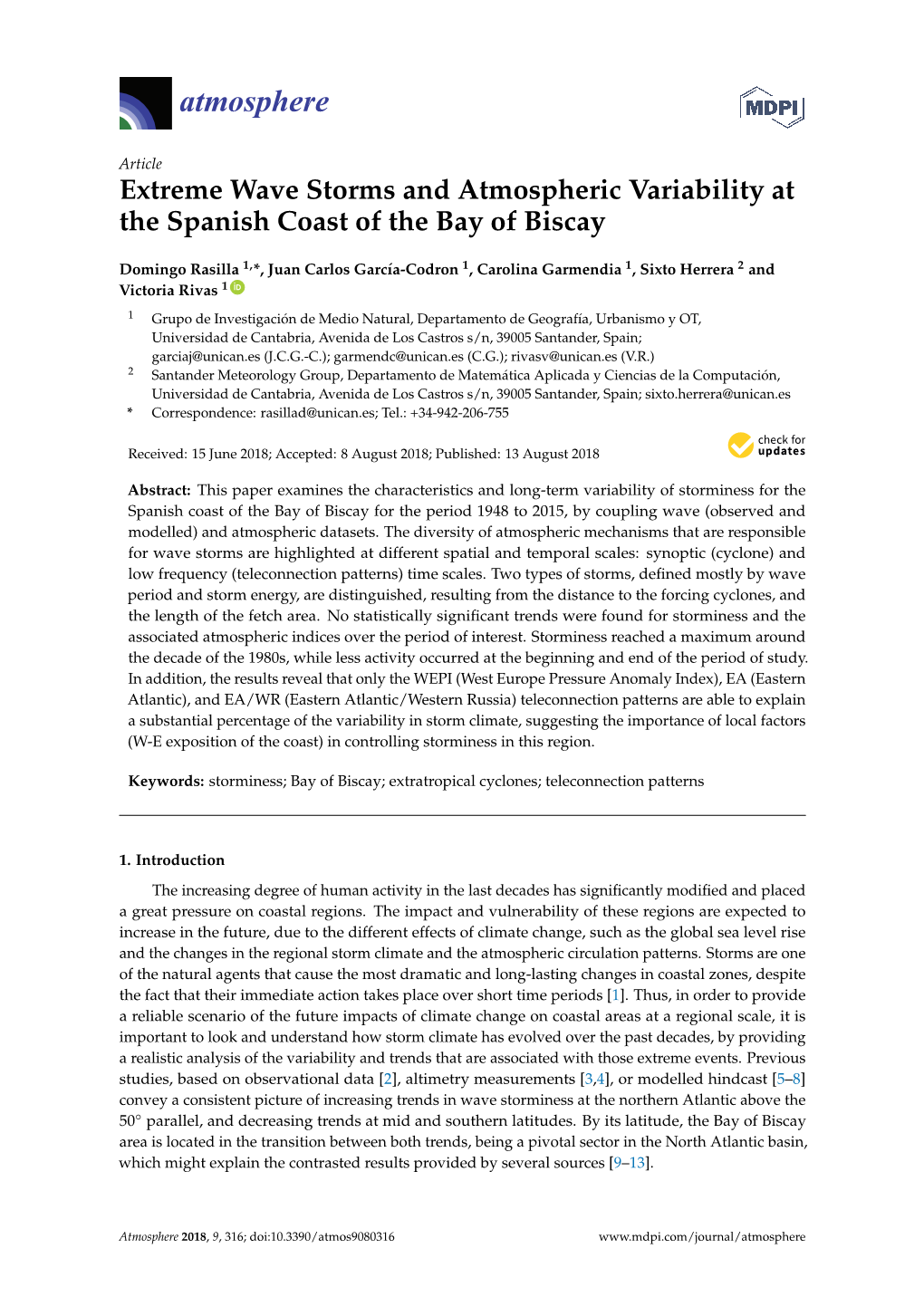 Extreme Wave Storms and Atmospheric Variability at the Spanish Coast of the Bay of Biscay