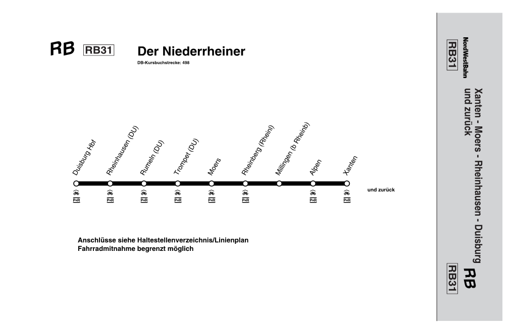 RB RB31 Der Niederrheiner DB-Kursbuchstrecke: 498 Und Zurück Xanten - Moers Rheinhausen Duisburg