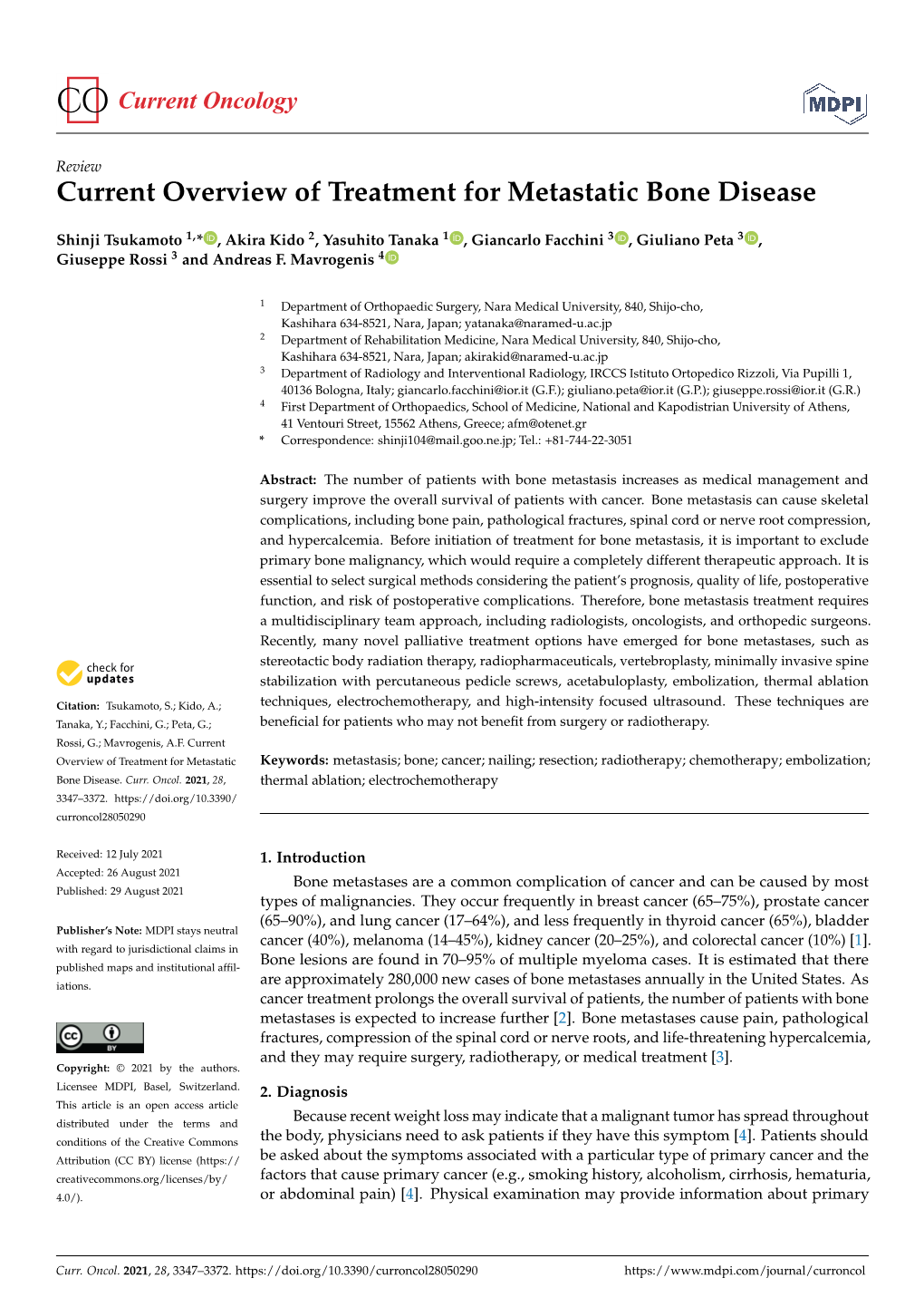 Current Overview of Treatment for Metastatic Bone Disease