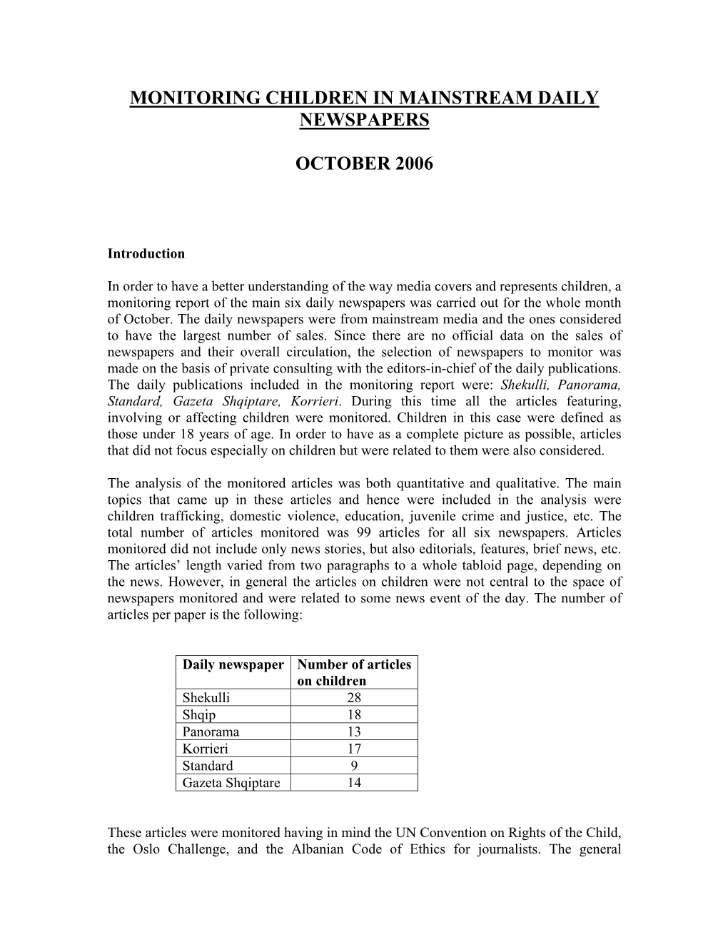 Monitoring Children in Mainstream Daily Newspapers