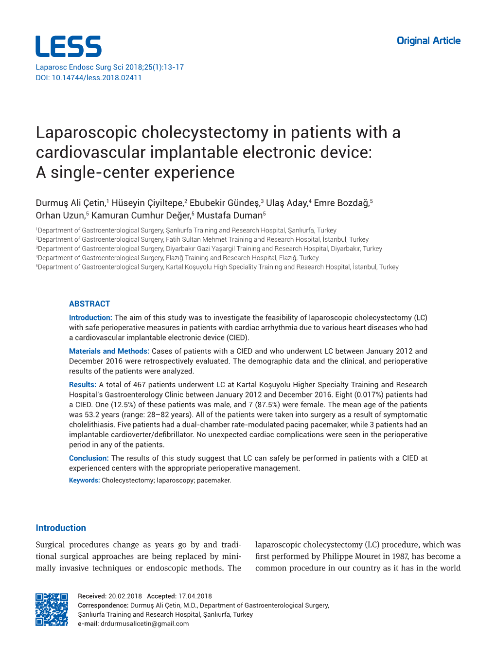 Laparoscopic Cholecystectomy in Patients with a Cardiovascular Implantable Electronic Device: a Single-Center Experience