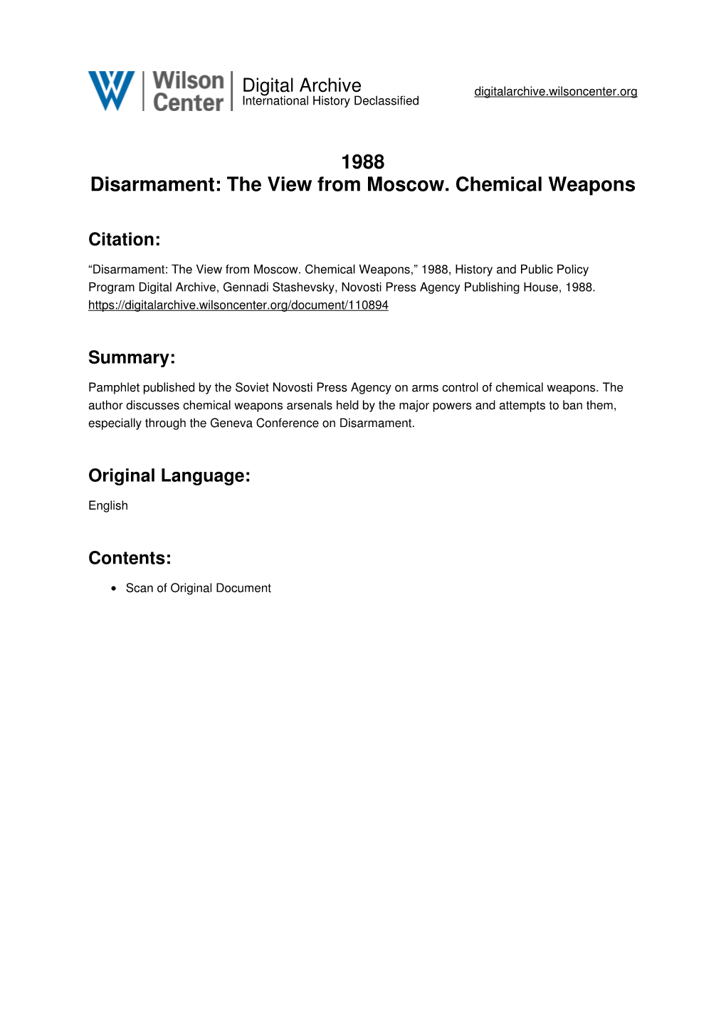 The View from Moscow. Chemical Weapons