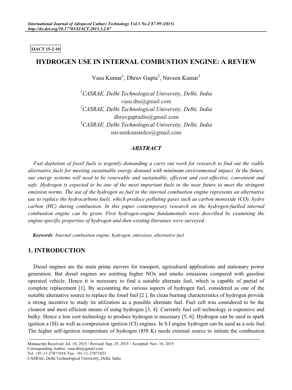 Hydrogen Use in Internal Combustion Engine: a Review