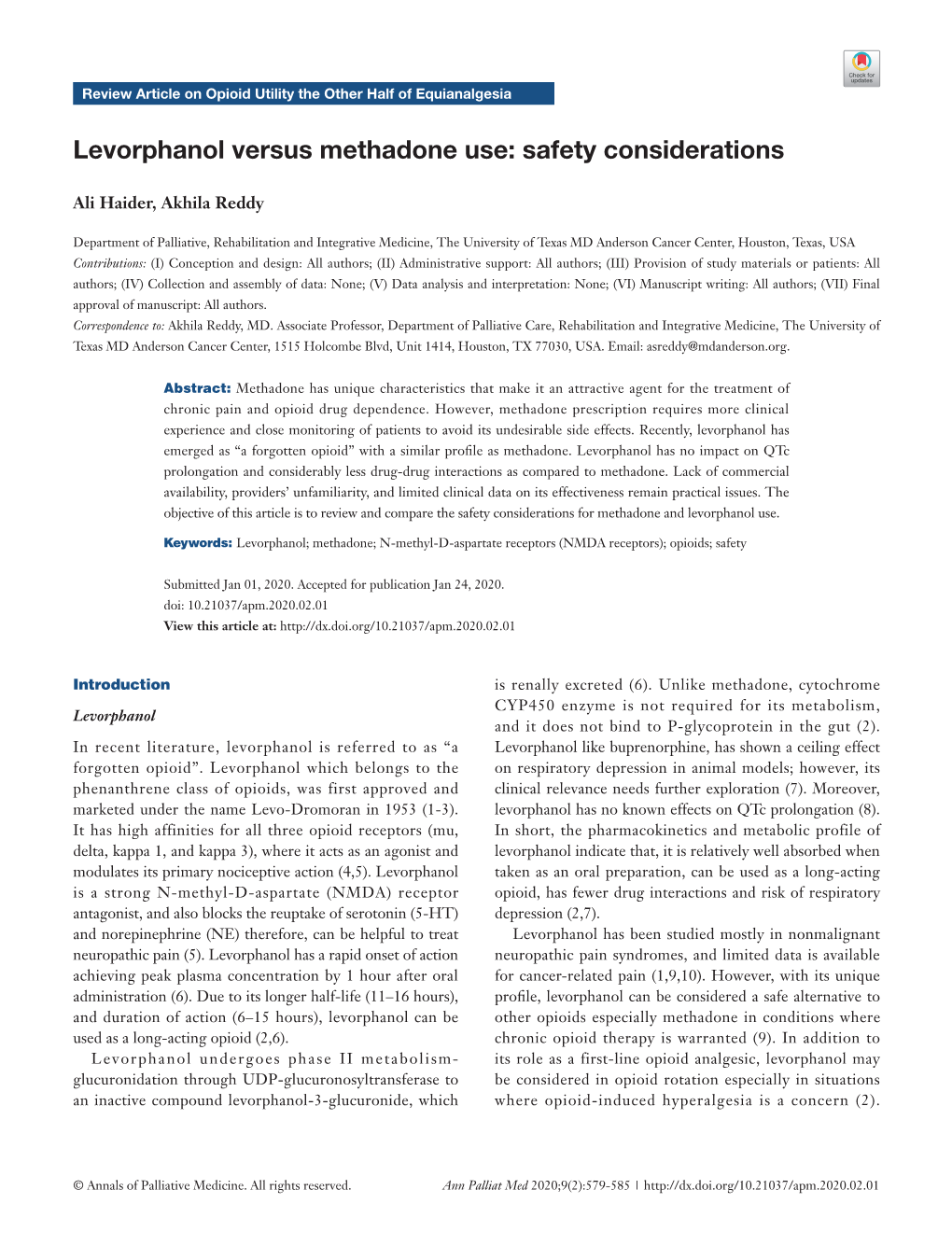 Levorphanol Versus Methadone Use: Safety Considerations