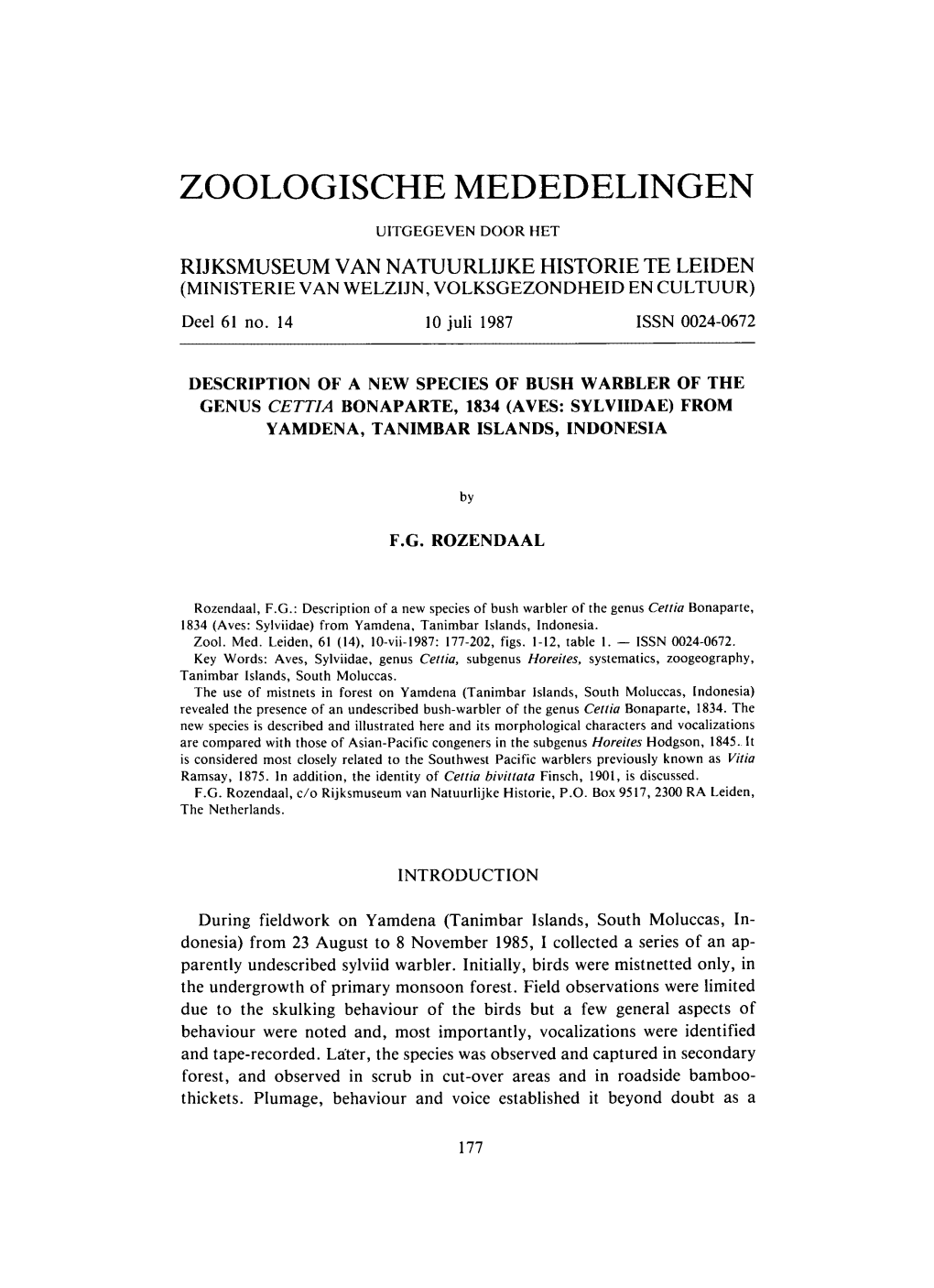 Zoologische Mededelingen