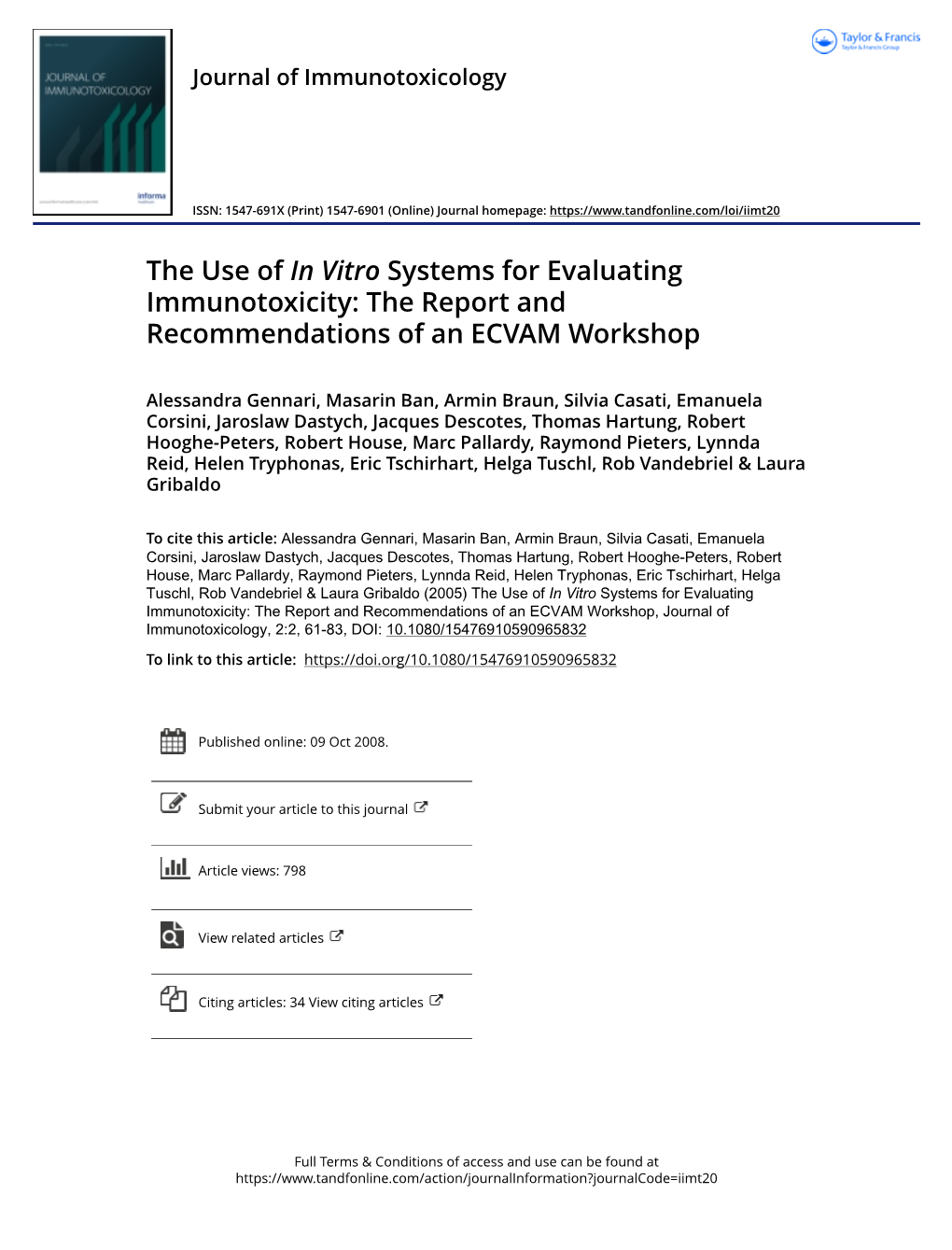 The Use of in Vitro Systems for Evaluating Immunotoxicity: the Report and Recommendations of an ECVAM Workshop
