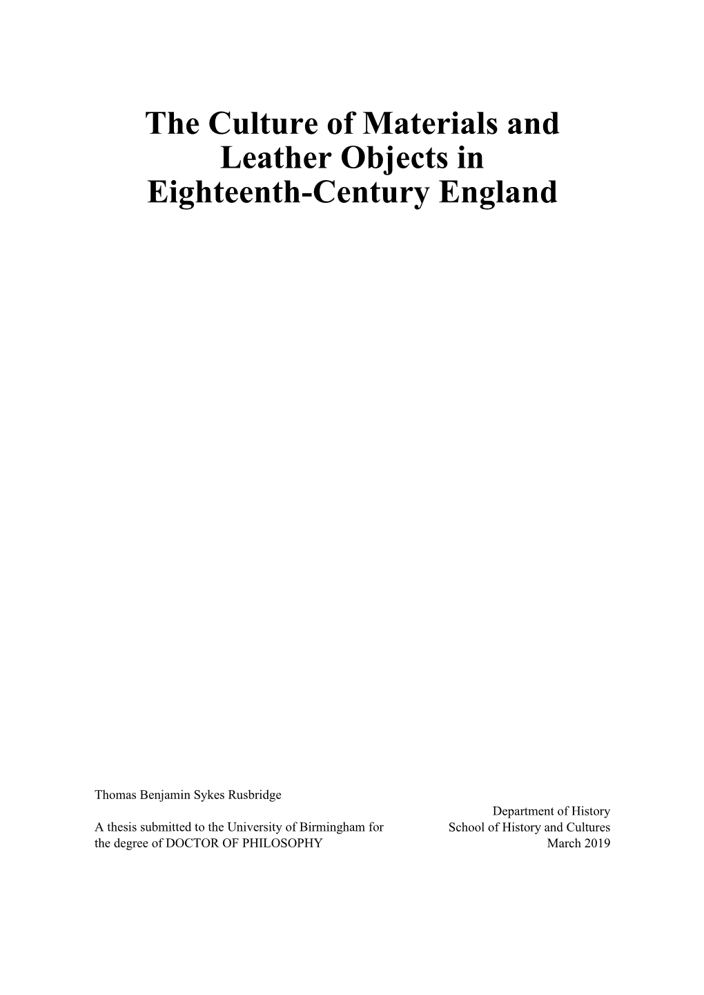 The Culture of Materials and Leather Objects in Eighteenth-Century England