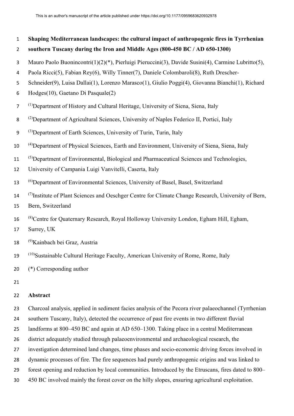 The Cultural Impact of Anthropogenic Fires in Tyrrhenian Southern