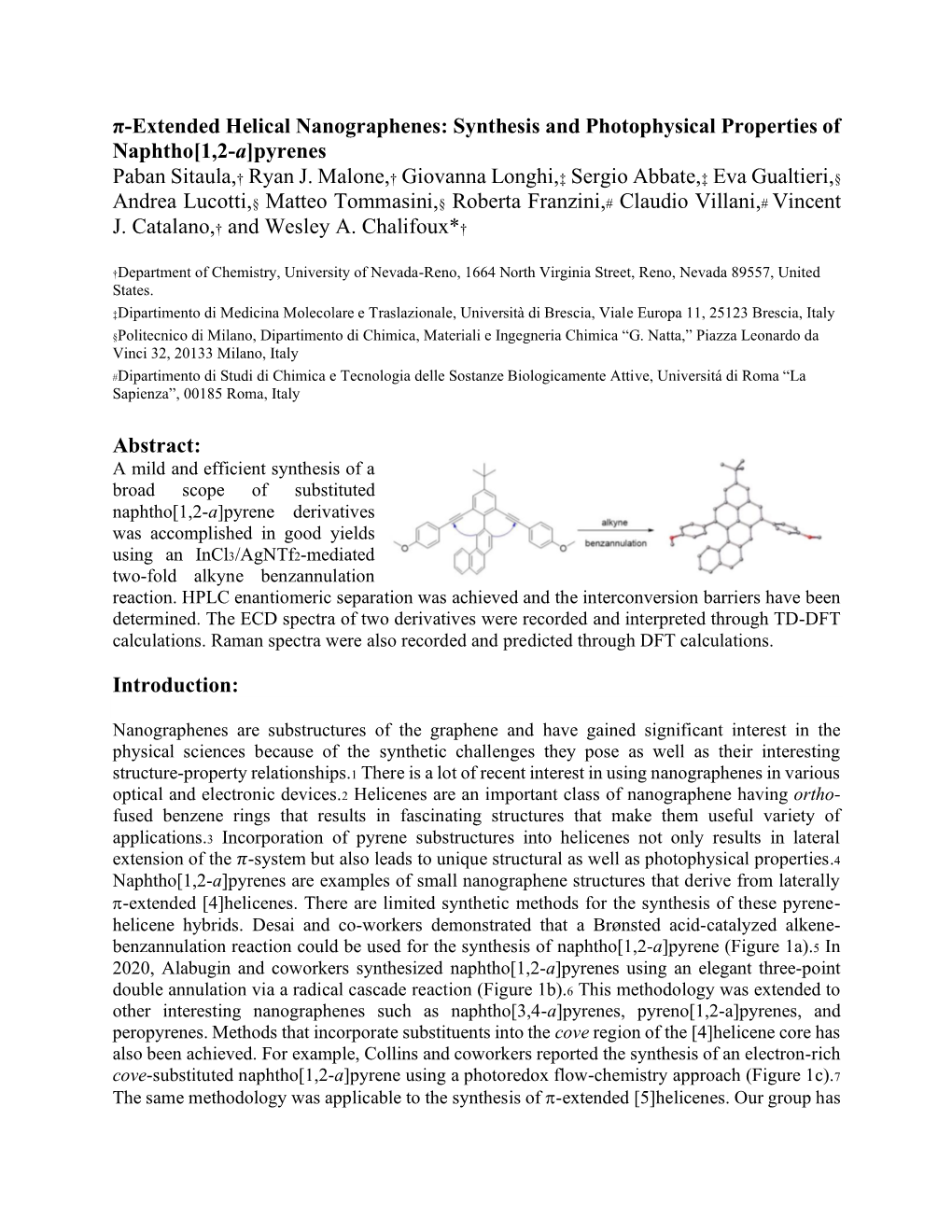 Synthesis and Photophysical Properties of Naphtho[1,2-A]Pyrenes Paban Sitaula,† Ryan J