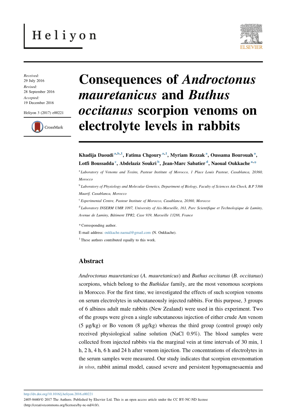 Consequences of Androctonus Mauretanicus and Buthus Occitanus
