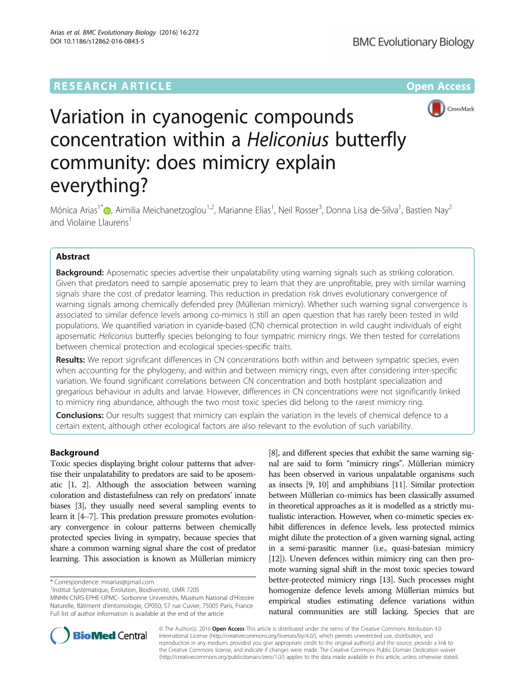 Variation in Cyanogenic Compounds Concentration Within a Heliconius