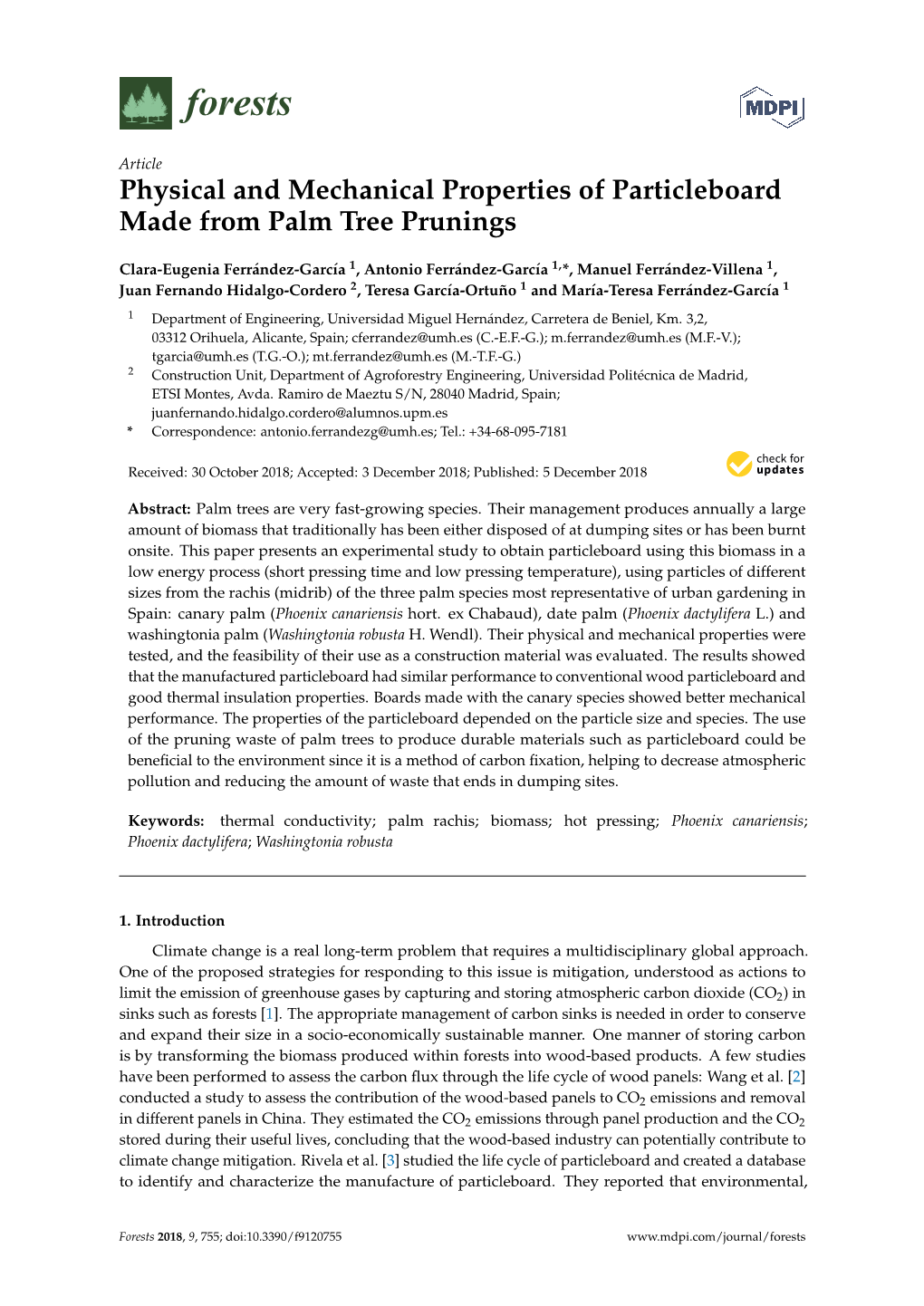 Physical and Mechanical Properties of Particleboard Made from Palm Tree Prunings