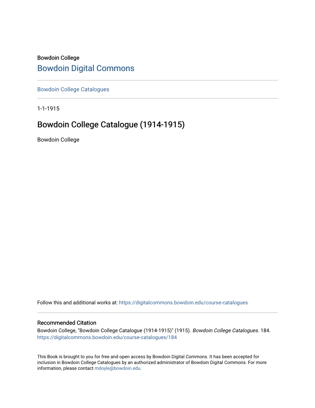 Bowdoin College Catalogue (1914-1915)