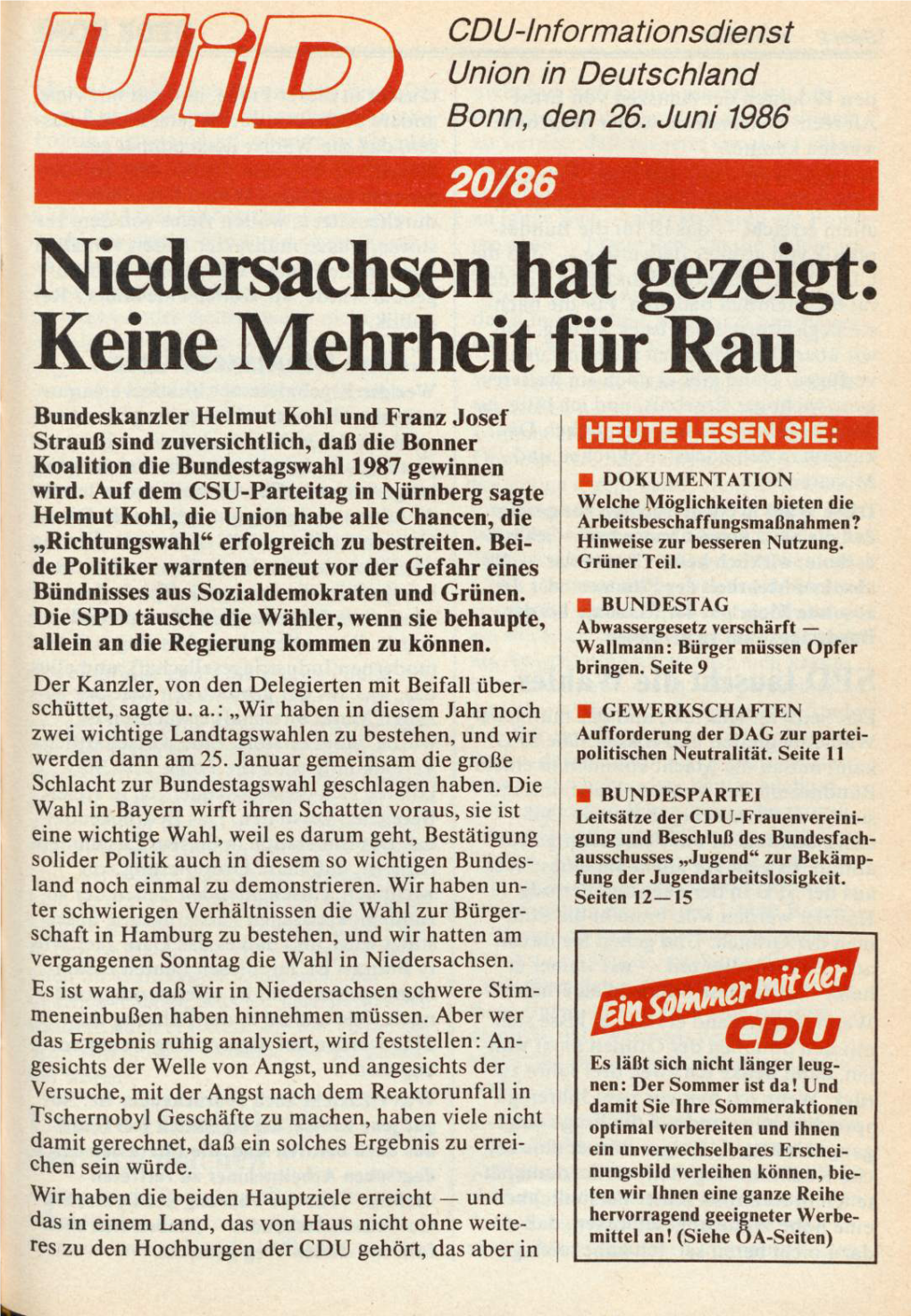 UID 1986 Nr. 20, Union in Deutschland