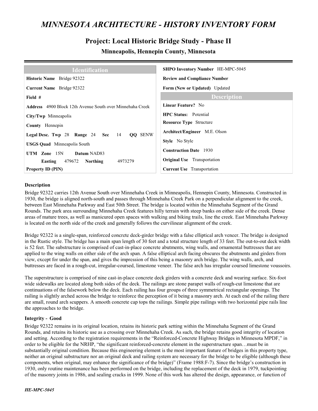 Minnesota Architecture - History Inventory Form