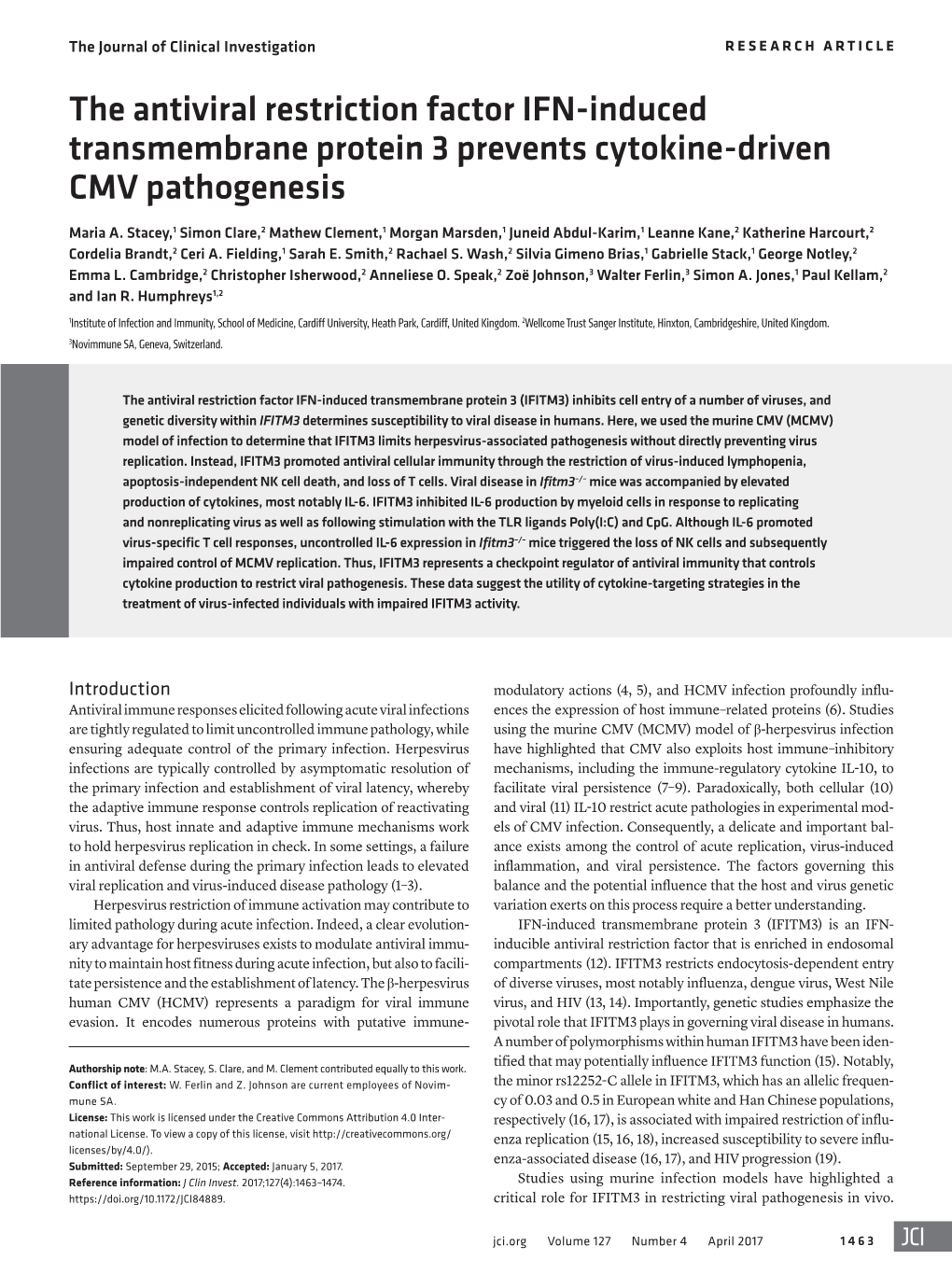 The Antiviral Restriction Factor IFN-Induced Transmembrane Protein 3 Prevents Cytokine-Driven CMV Pathogenesis