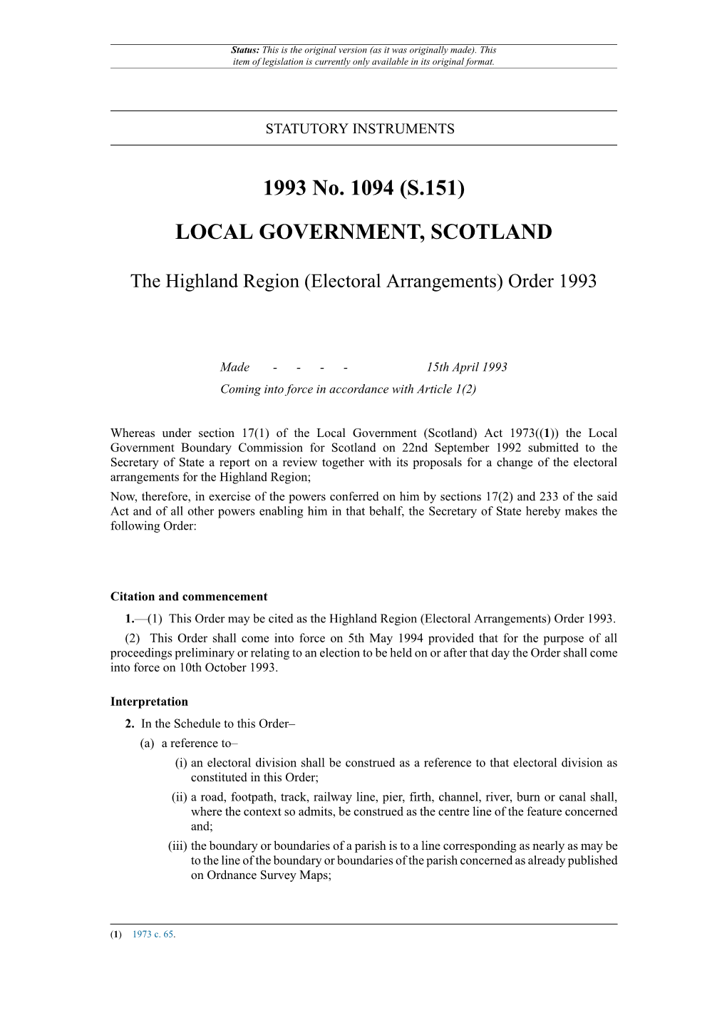 The Highland Region (Electoral Arrangements) Order 1993
