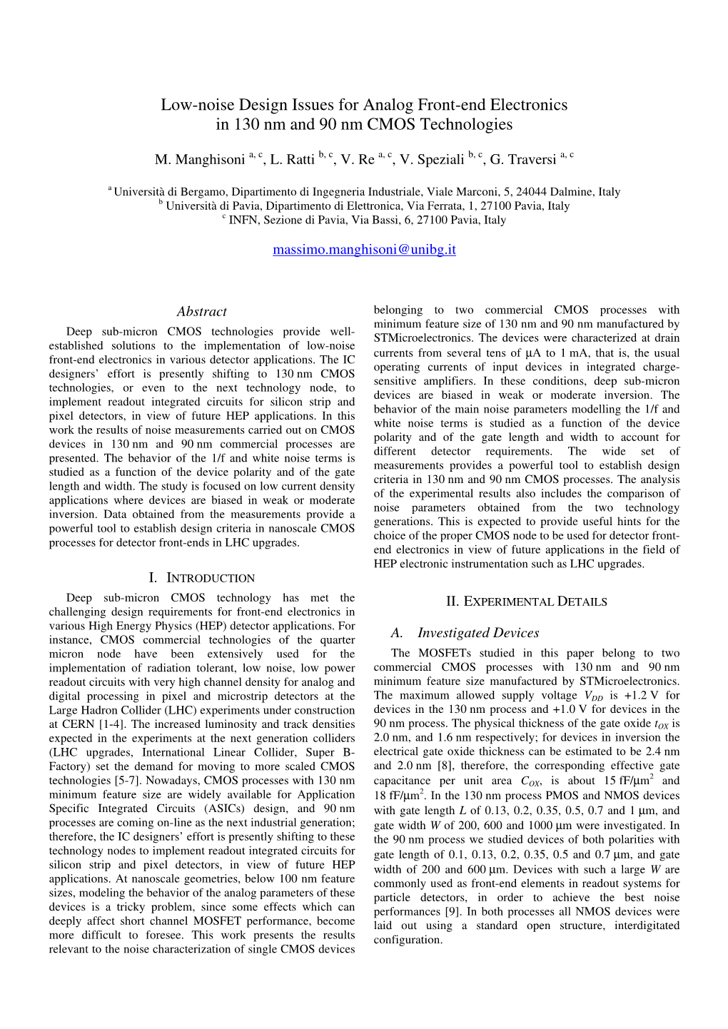 Low-Noise Design Issues for Analog Front-End Electronics in 130 Nm and 90 Nm CMOS Technologies