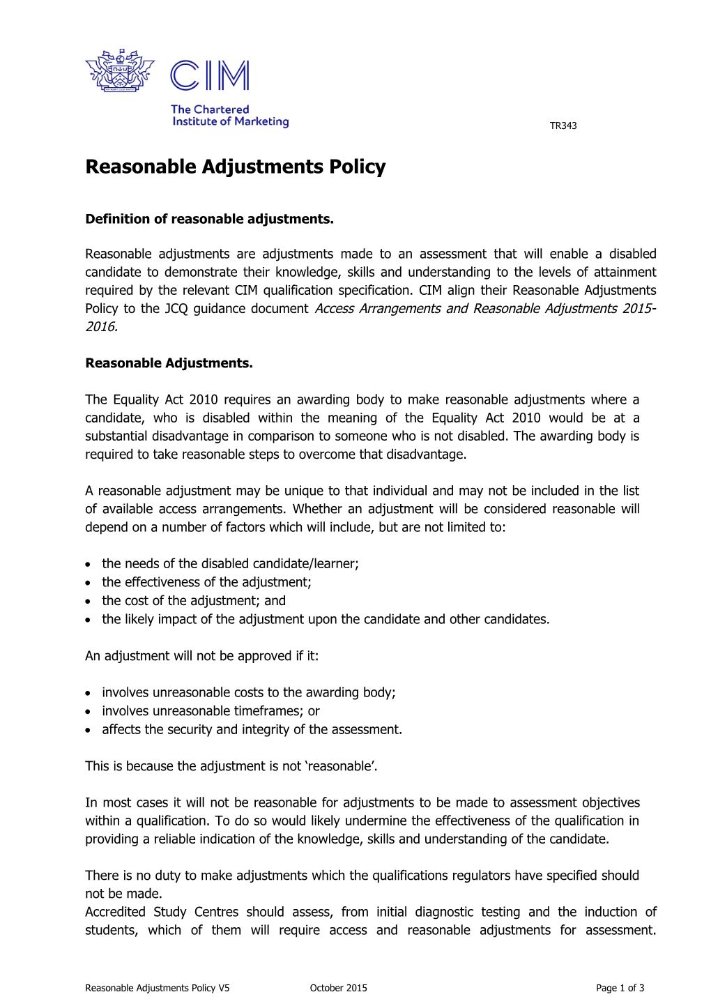 Definition of Reasonable Adjustments