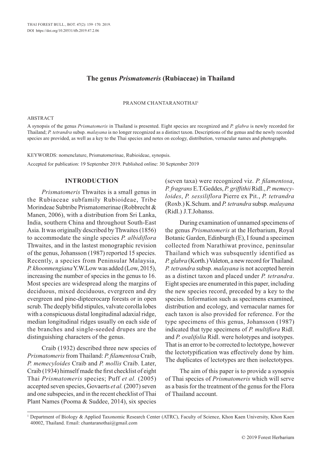 The Genus Prismatomeris (Rubiaceae) in Thailand
