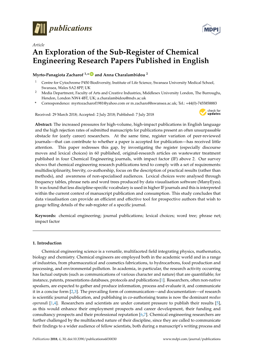 An Exploration of the Sub-Register of Chemical Engineering Research Papers Published in English