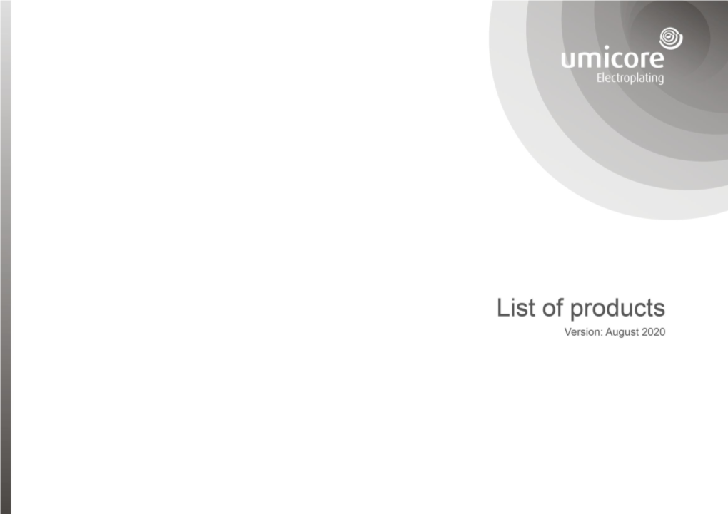 List of Products Umicore Galvanotechnik Gmbh