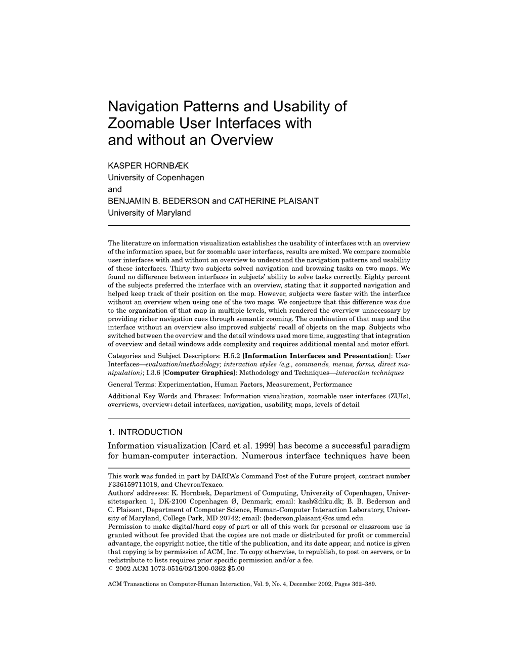 Navigation Patterns and Usability of Zoomable User Interfaces with and Without an Overview