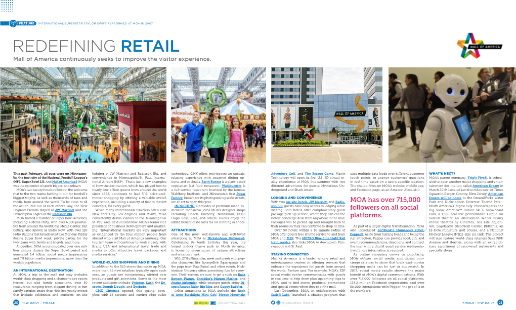 REDEFINING RETAIL Mall of America Continuously Seeks to Improve the Visitor Experience