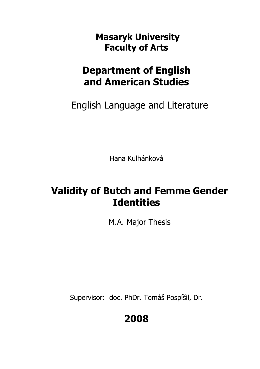 Department of English and American Studies English Language And