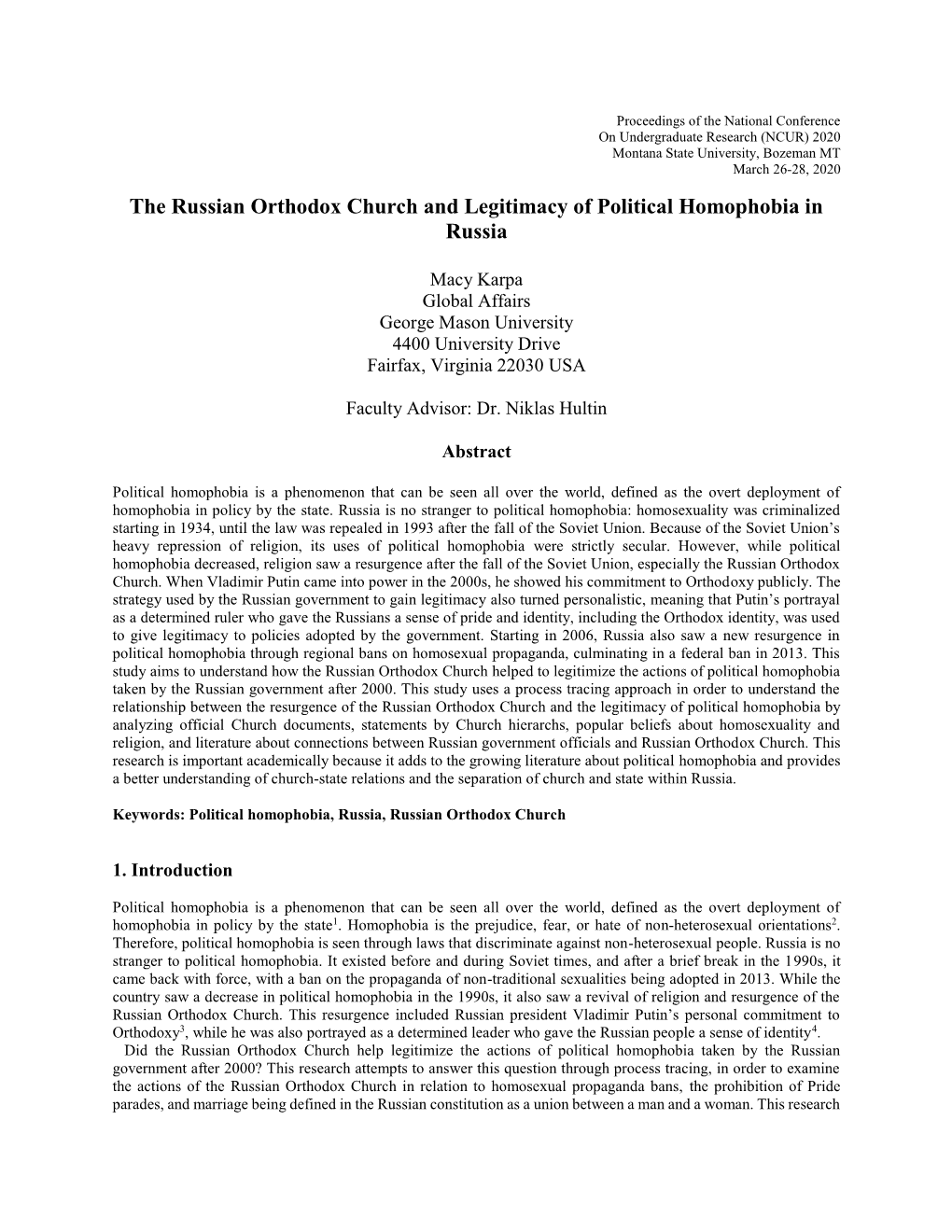 The Russian Orthodox Church and Legitimacy of Political Homophobia in Russia