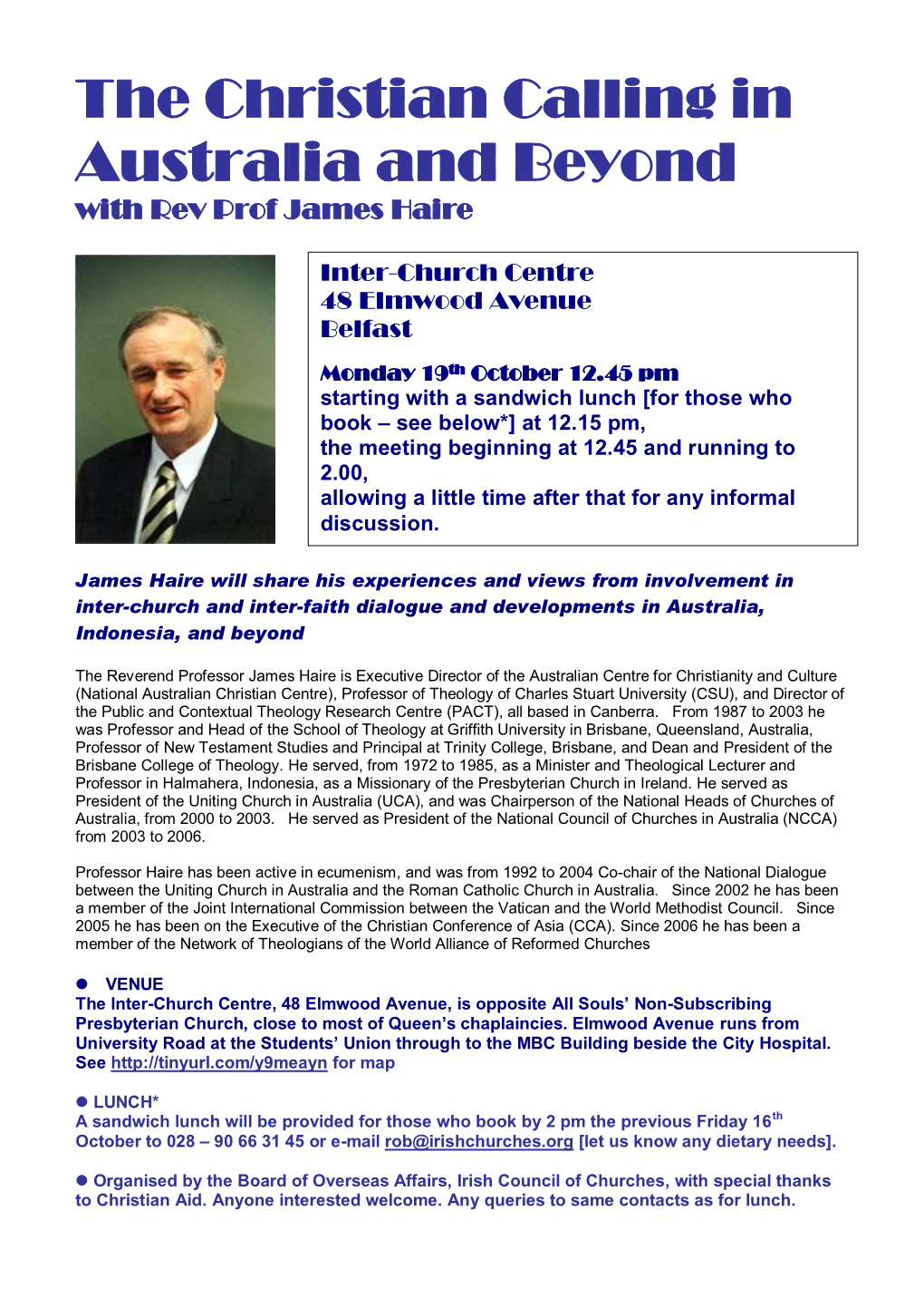 The Christian Calling in Australia and Beyond with Rev Prof James Haire