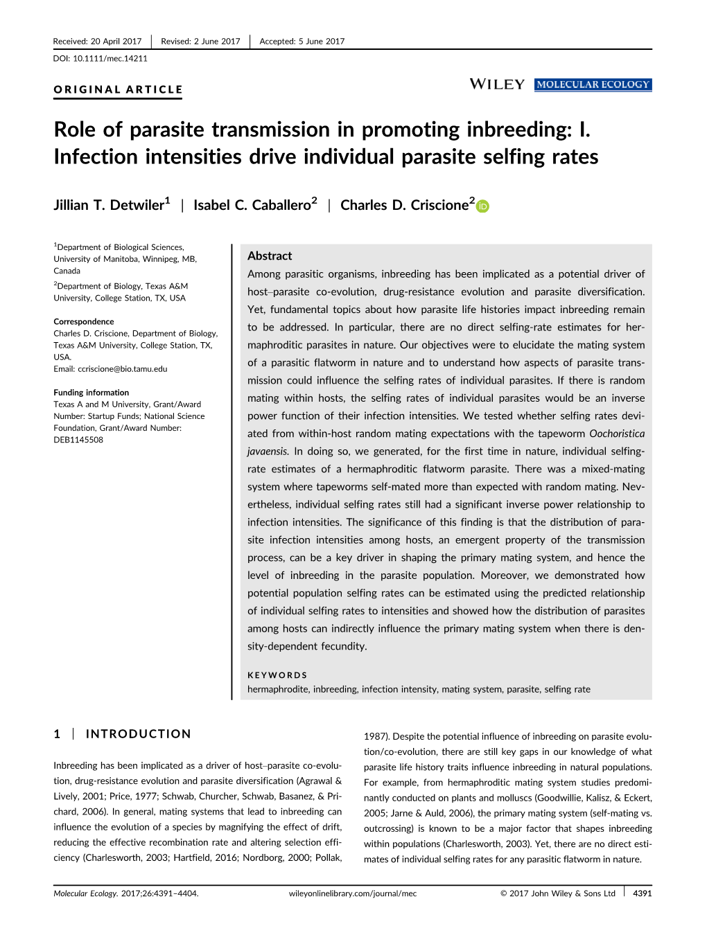 I. Infection Intensities Drive Individual Parasite Selfing Rates