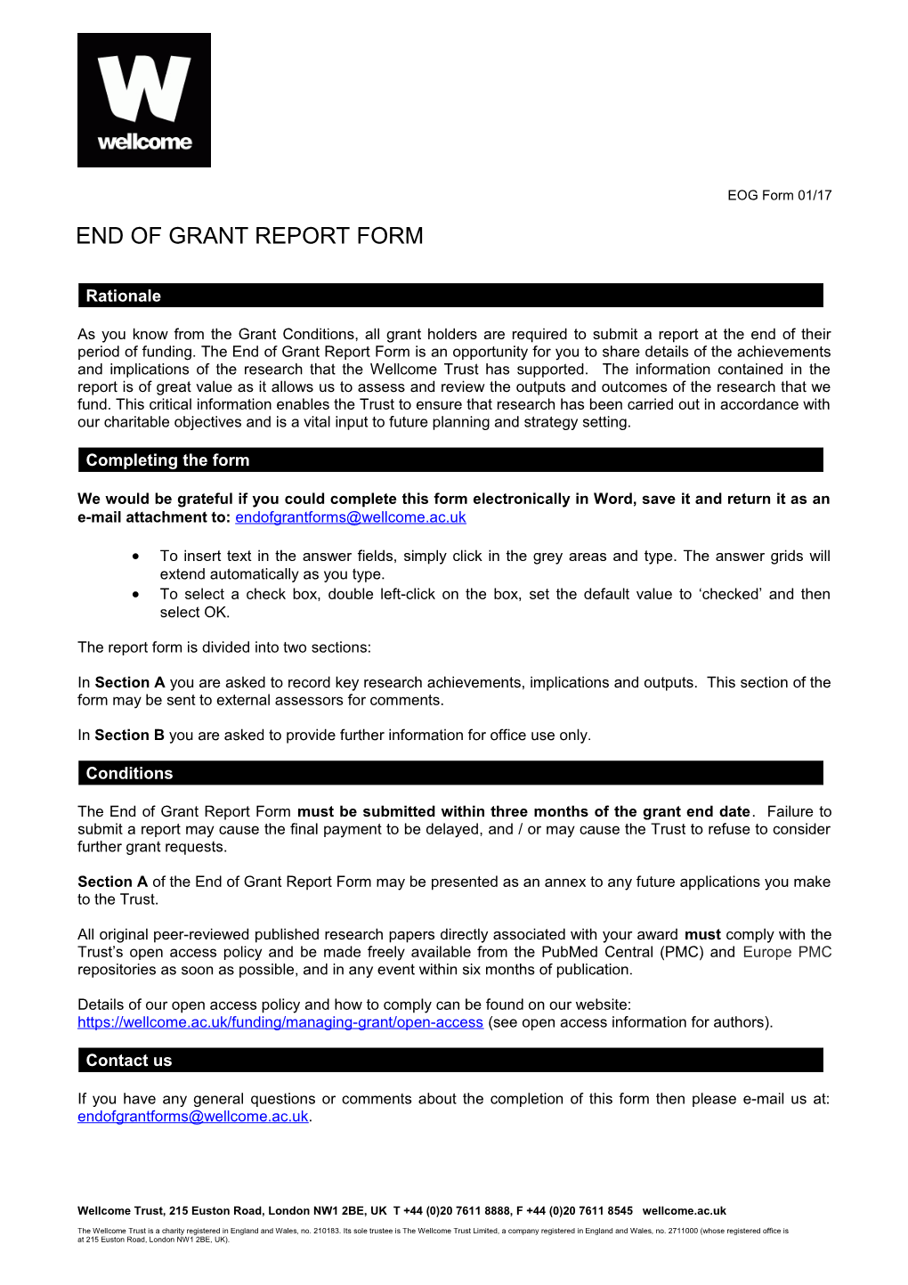 End of Grant Form