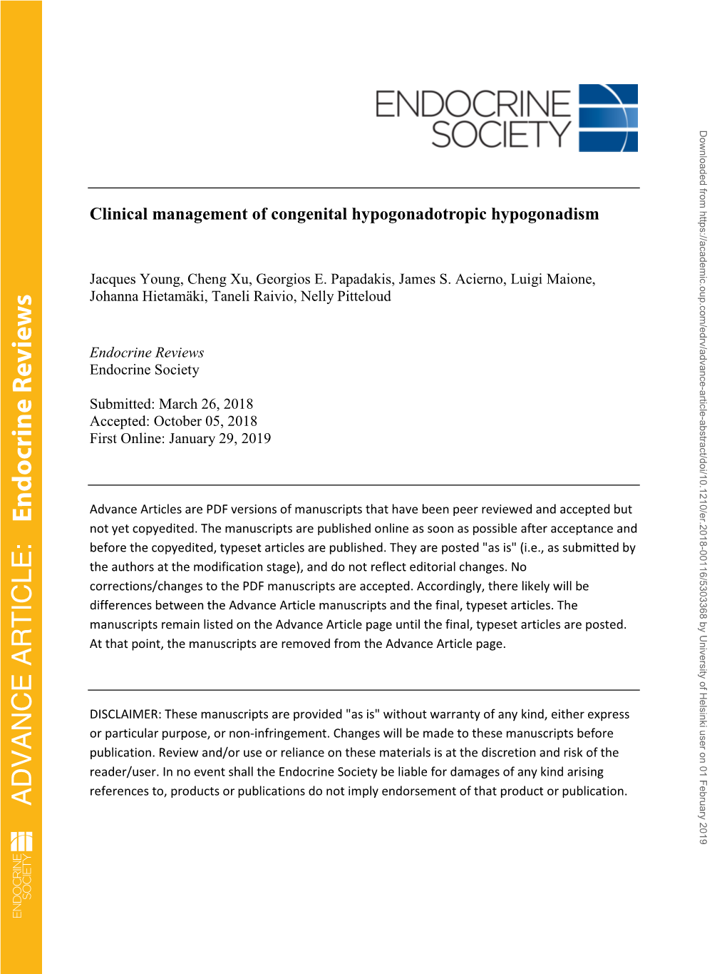 ADVANCE ARTICLE: Endocrine Review S