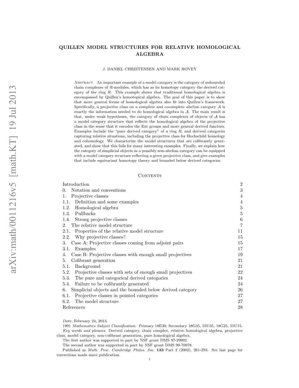 Quillen Model Structures for Relative Homological Algebra 3