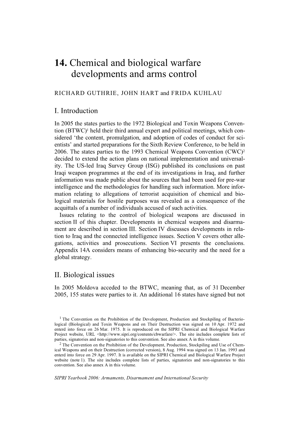 14. Chemical and Biological Warfare Developments and Arms Control