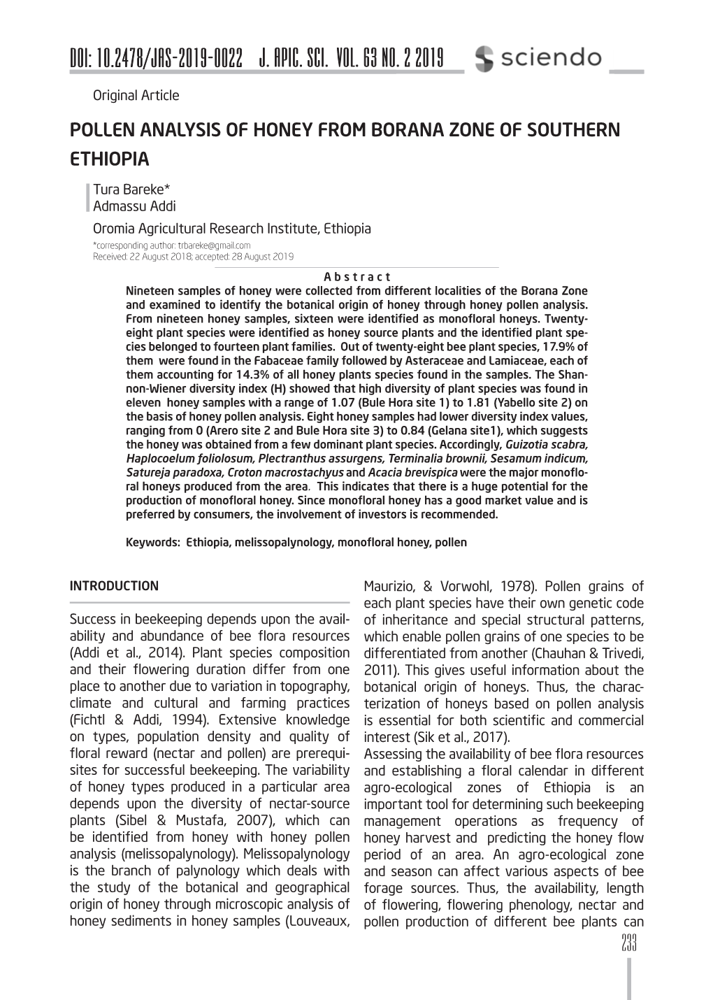 J. APIC. SCI. Vol. 63 No. 2 2019 DOI: 10.2478/JAS-2019-0022