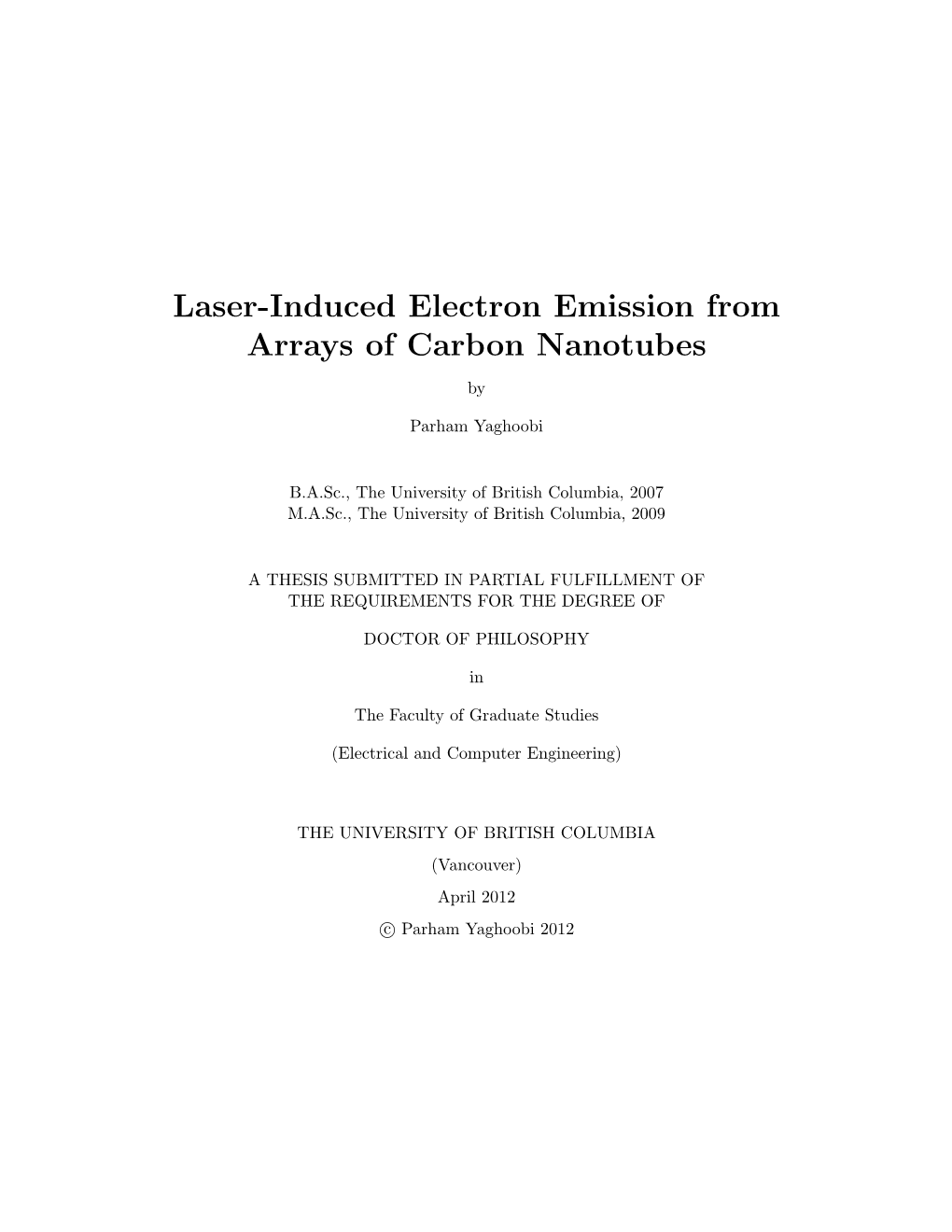 Laser-Induced Electron Emission from Arrays of Carbon Nanotubes